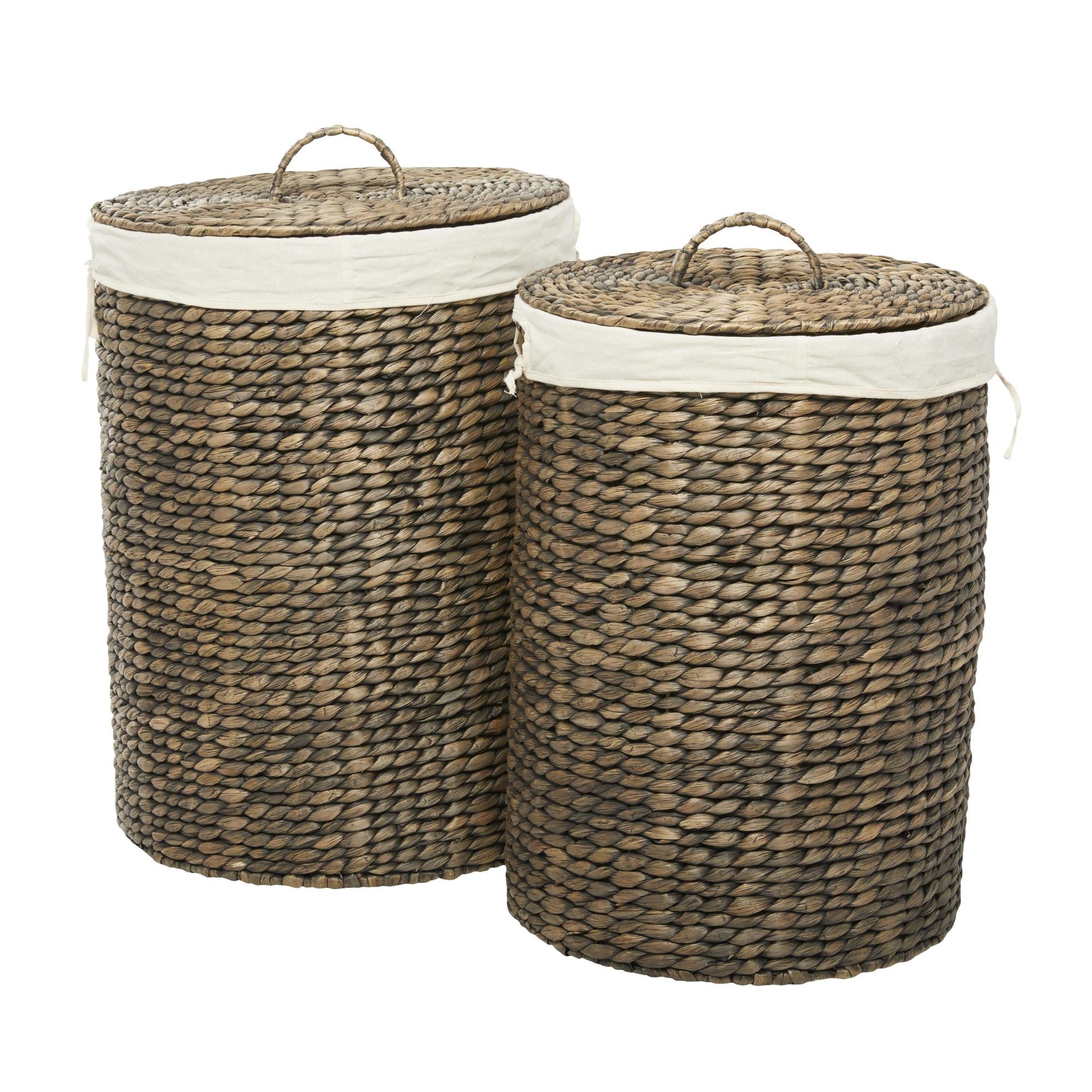 CosmoLiving by Cosmopolitan Set of 2 Dark Brown Seagrass Handmade Decorative and Functional Storage Basket with Liner and Matching Tops