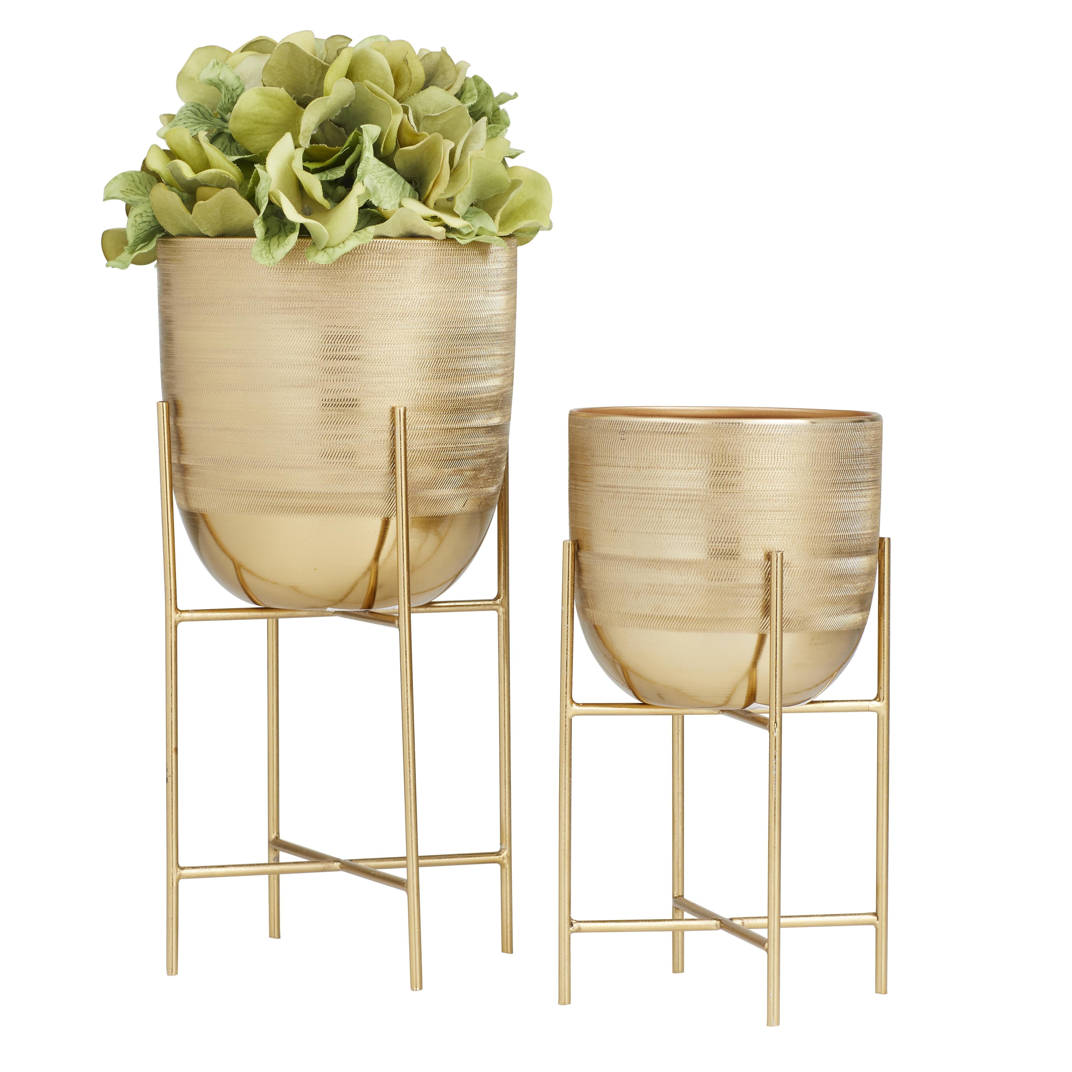 Set of 2 Metal Indoor Outdoor Planter with Removable Stand
