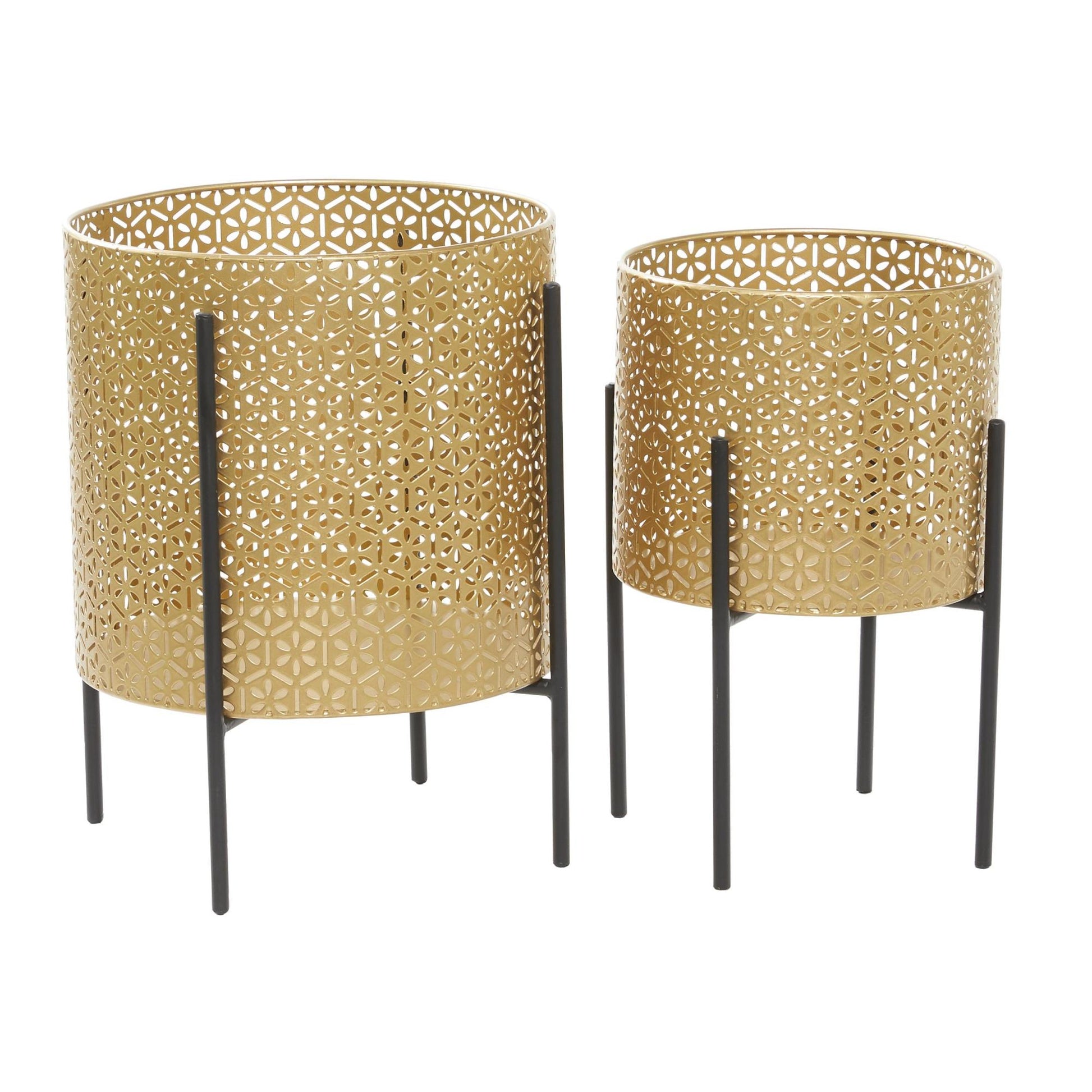 CosmoLiving by Cosmopolitan Set of 2 Floral Metal Cutout Indoor Outdoor Planter with Removable Stand