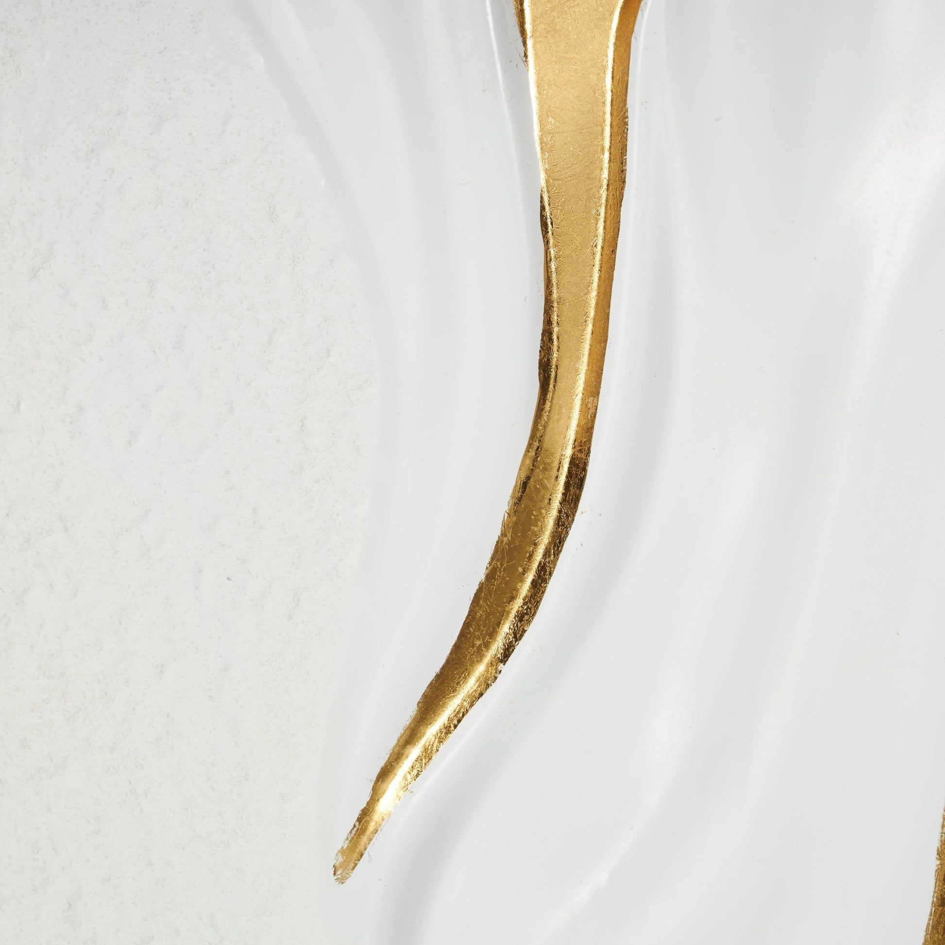 Abstract White Metal Dimensional Textured Wavy Living Room Framed Wall Art with Curved Gold Accents