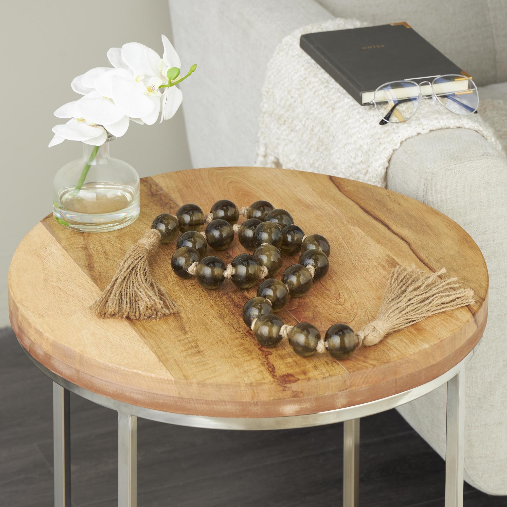 Glass Handmade Round Frosted Beaded Garland with Tassel with Knotted Brown Jute 45" x 1" x 1"