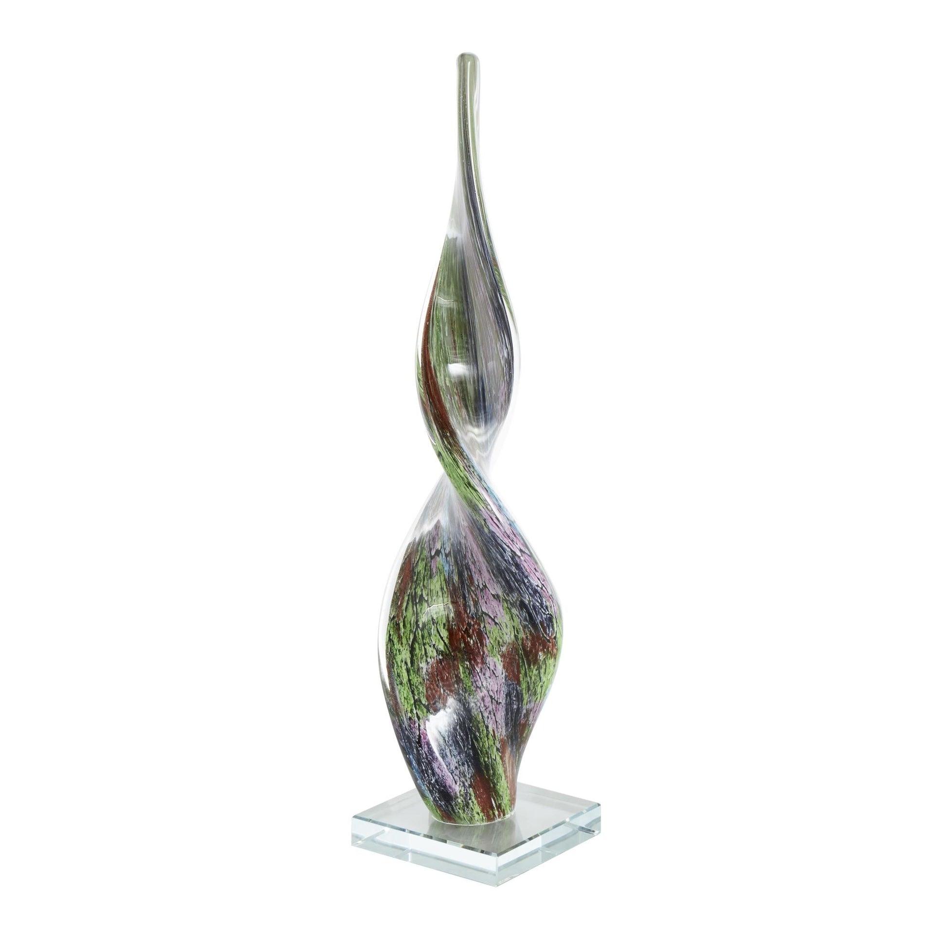 Abstract Multi Colored Glass Swirl Decorative Sculpture with Clear Base