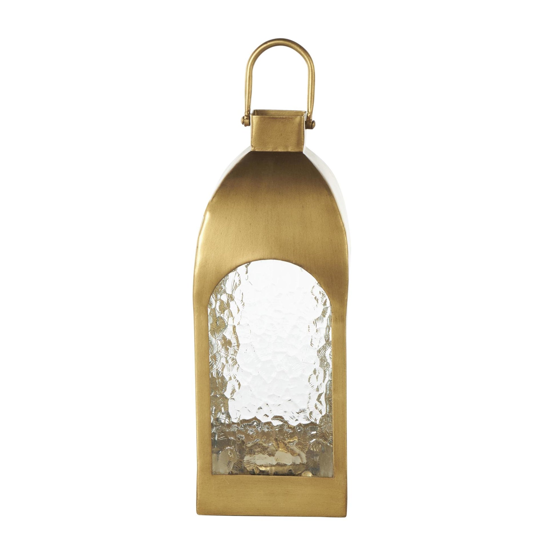 Gold Metal Arched Indoor Outdoor Candle Lantern with Top Handle