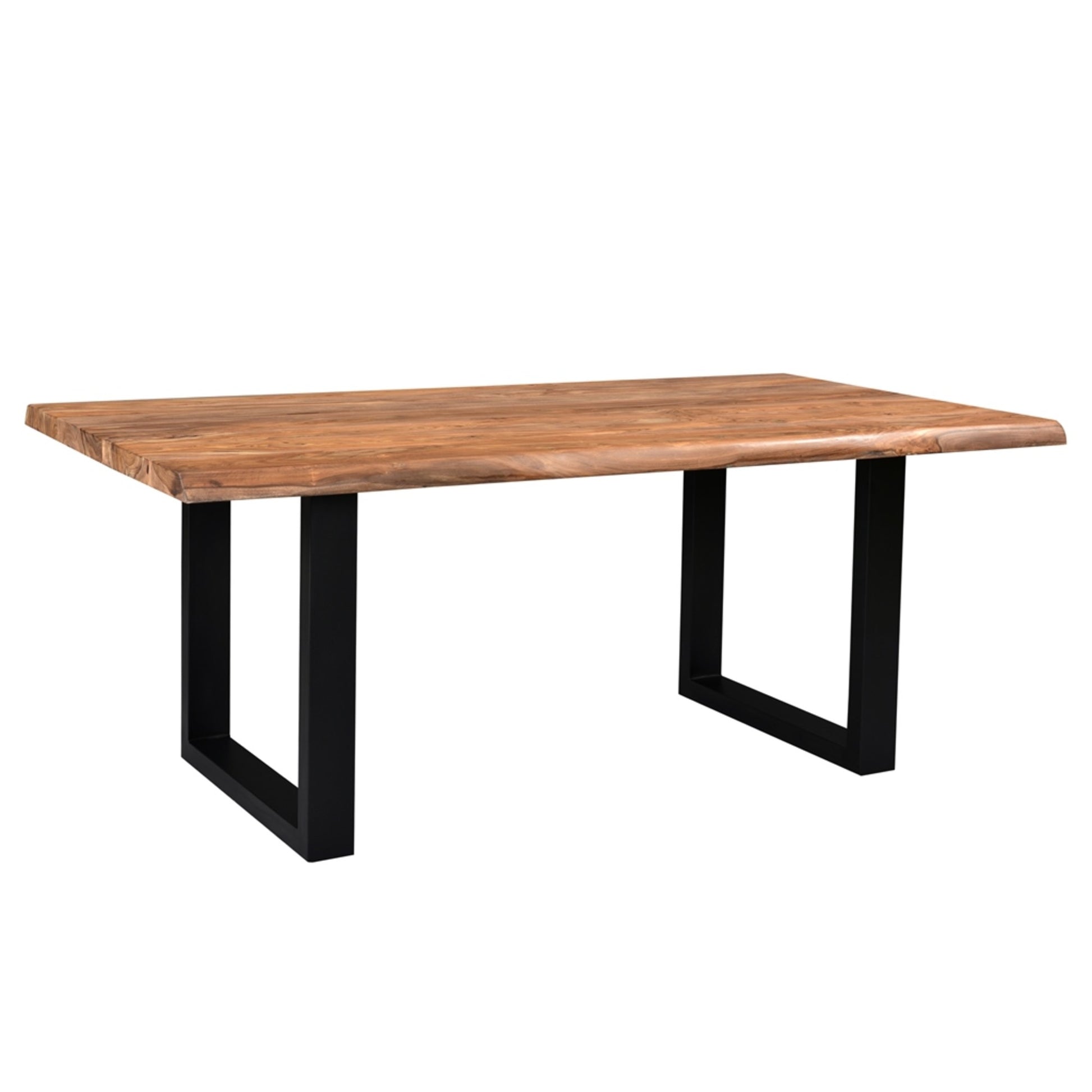 Brown Sheesham Wood Kitchen Dining Table with Natural Wood Grain and Black Iron Framed Legs