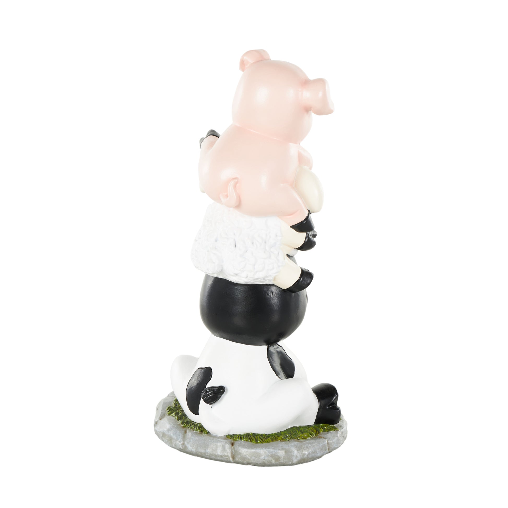 Farm Animals Multi Colored Polystone Stacked Decorative Sculpture with Gray and Green Accents