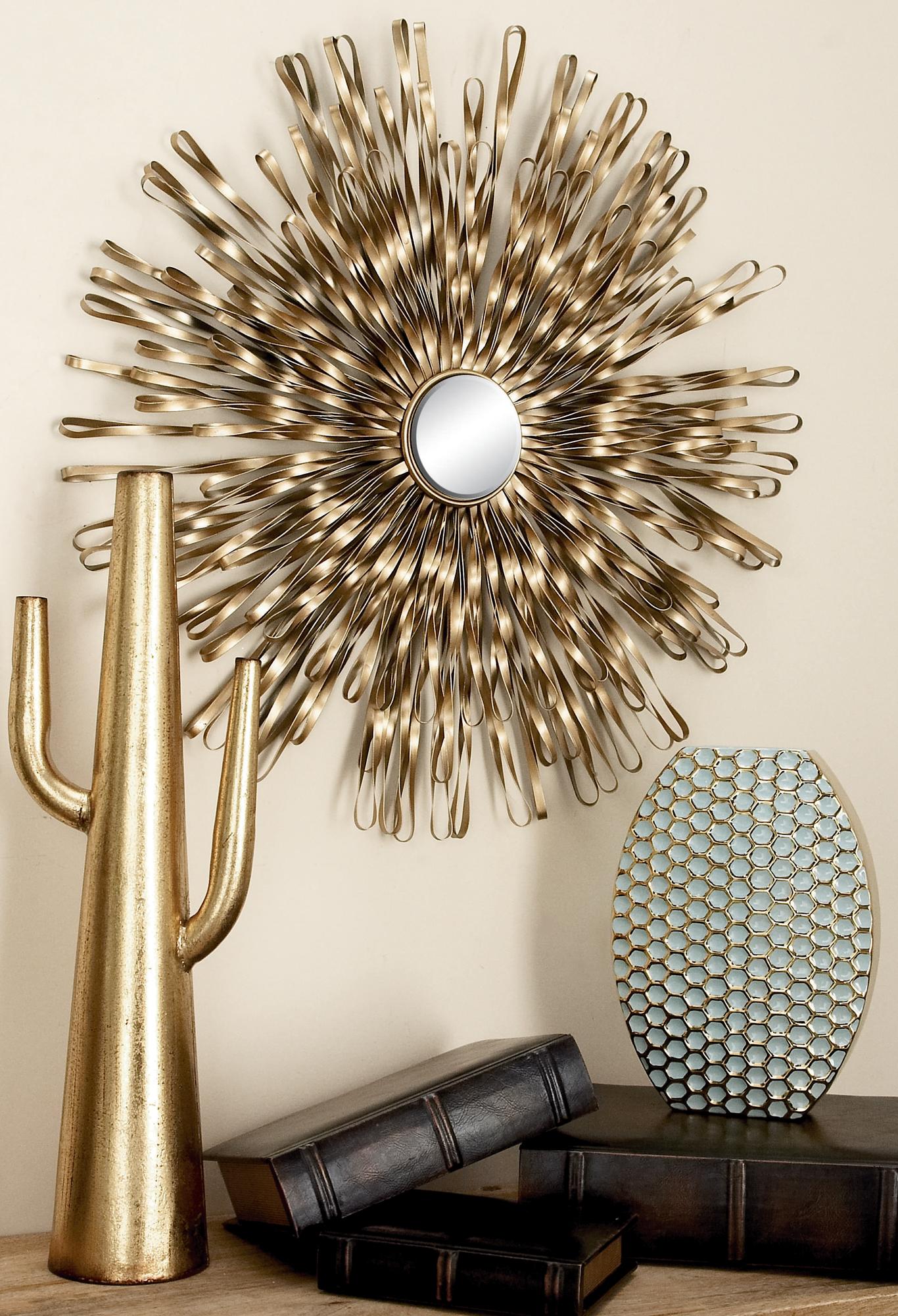Set of 3 Sunburst Metal Looped Home Wall Decor with Mirror Accent Set of 3 27", 22", 18"D