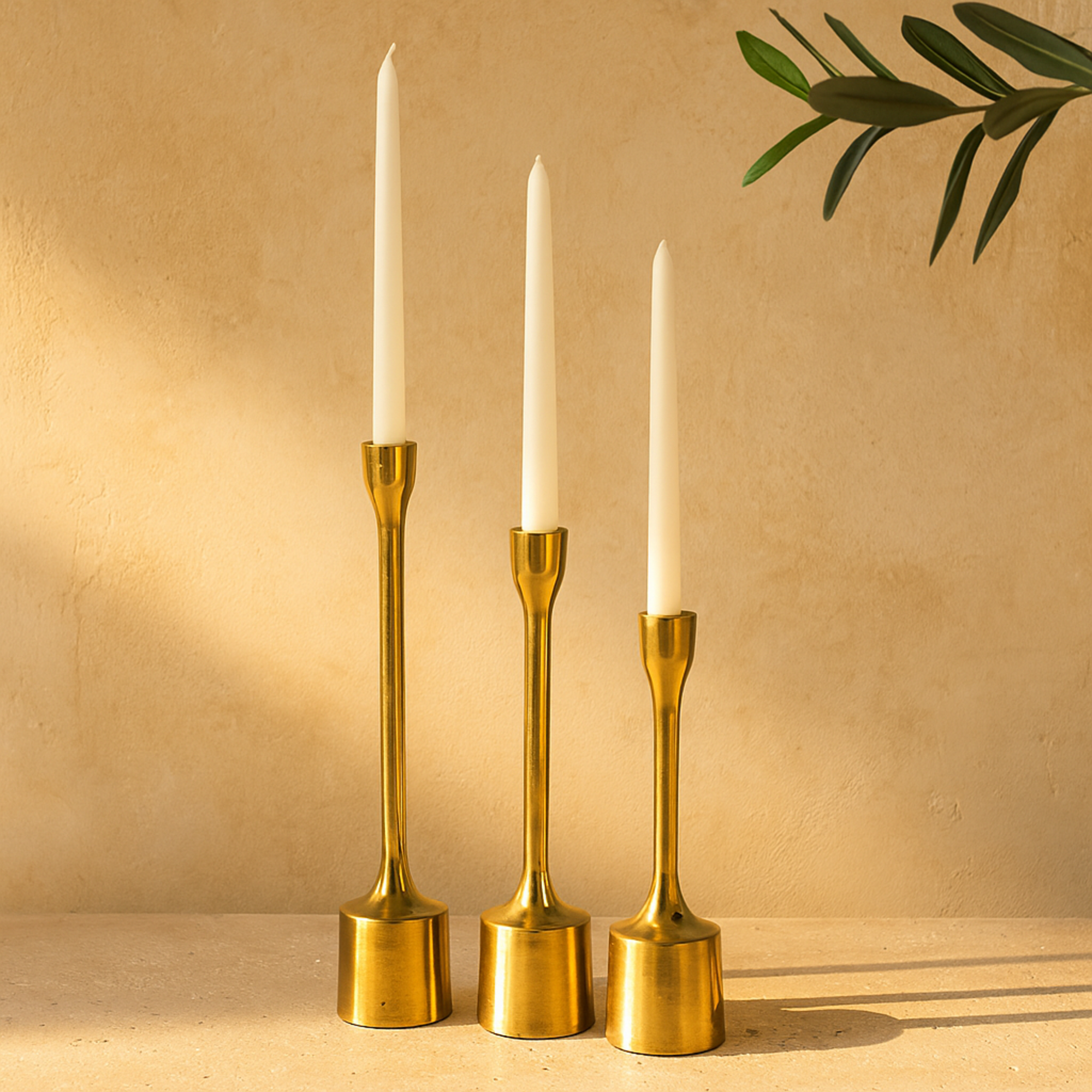 CosmoLiving by Cosmopolitan Set of 3 Aluminum Metal Slim Decorative Candle Holder with Block Bases