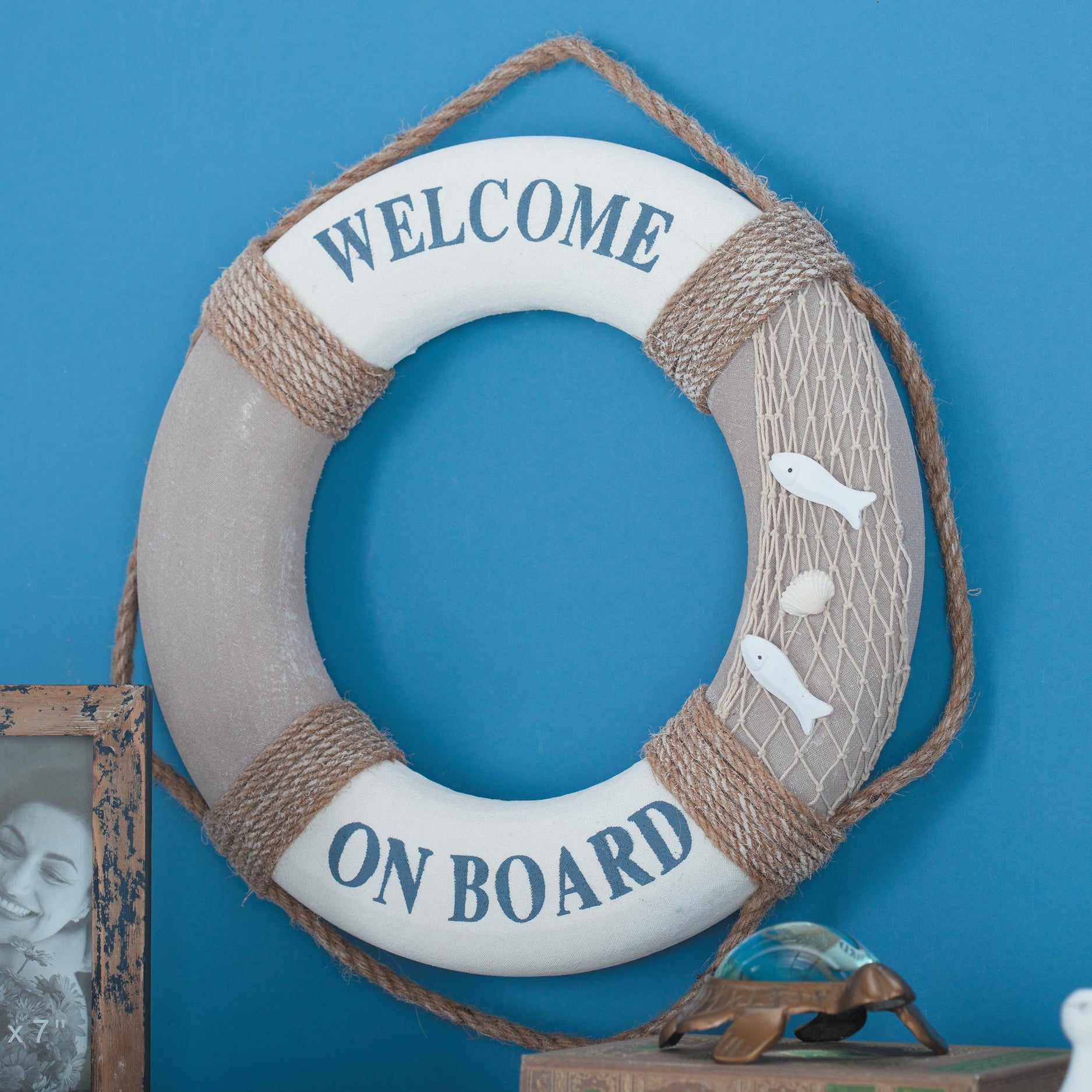 Sign White Resin Rope Life Ring Home Wall Decor