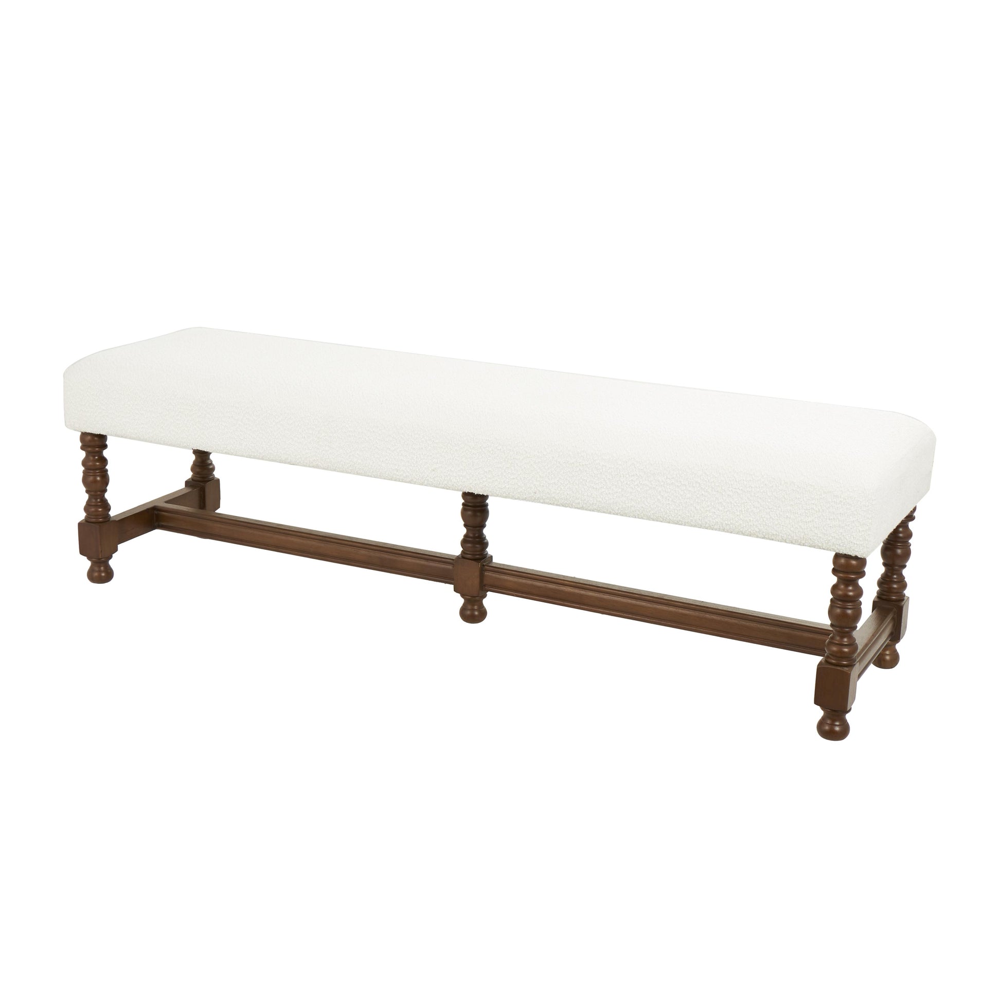 Fabric Home Bench Stool with Traditional Wood Turned Legs