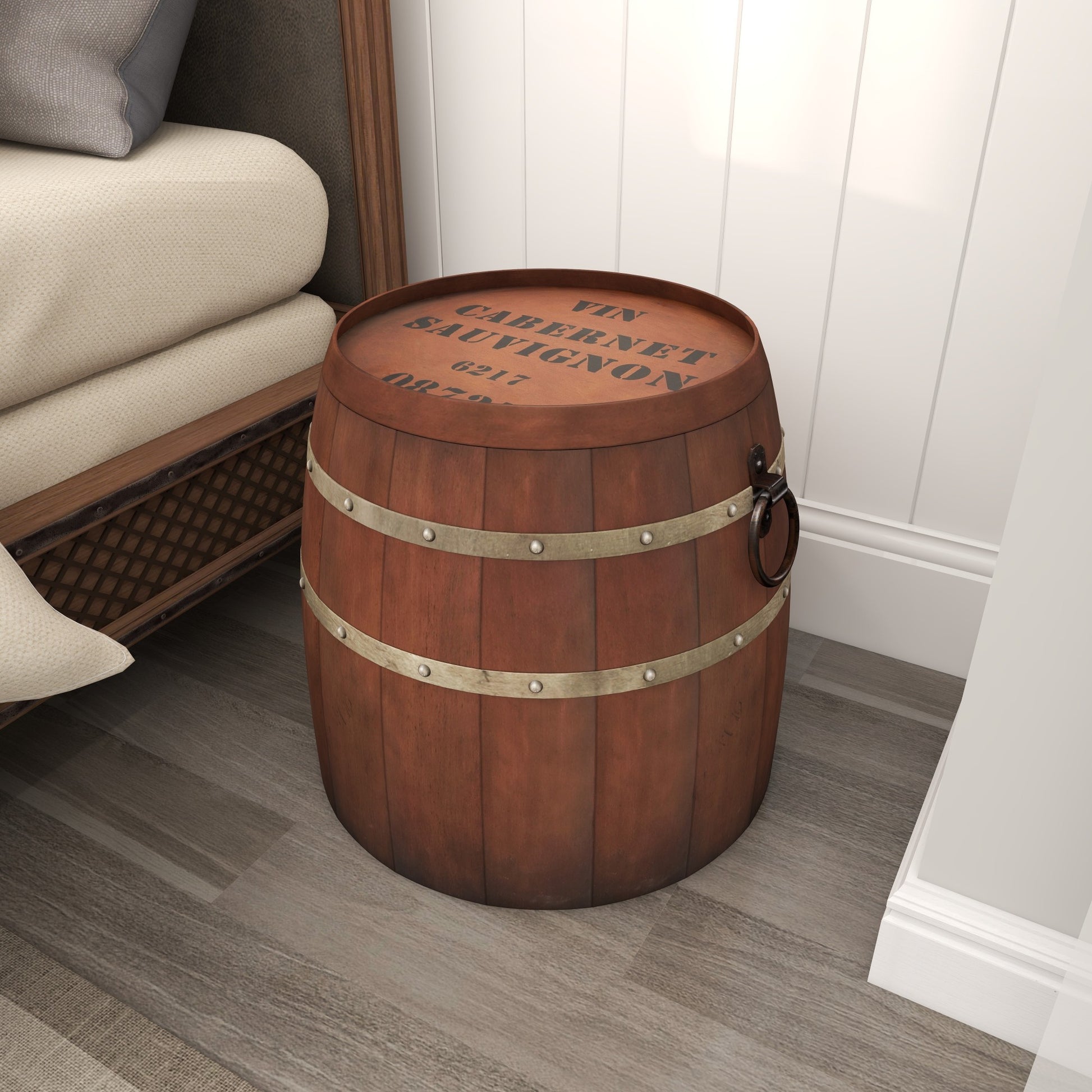 Brown Metal Wine Barrel Side End Accent Table