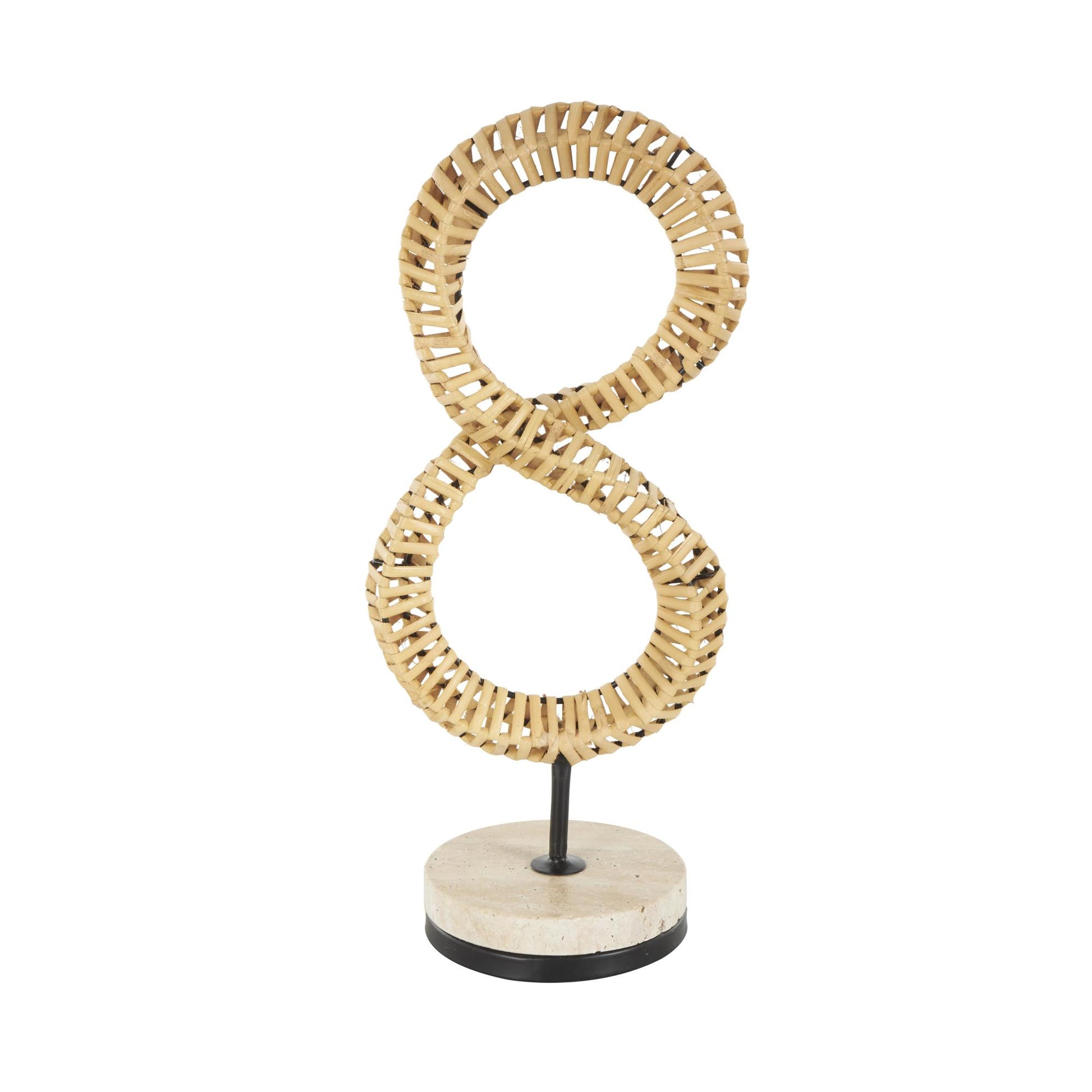 Abstract Brown Rattan Handmade Decorative Sculpture with White Marble Base