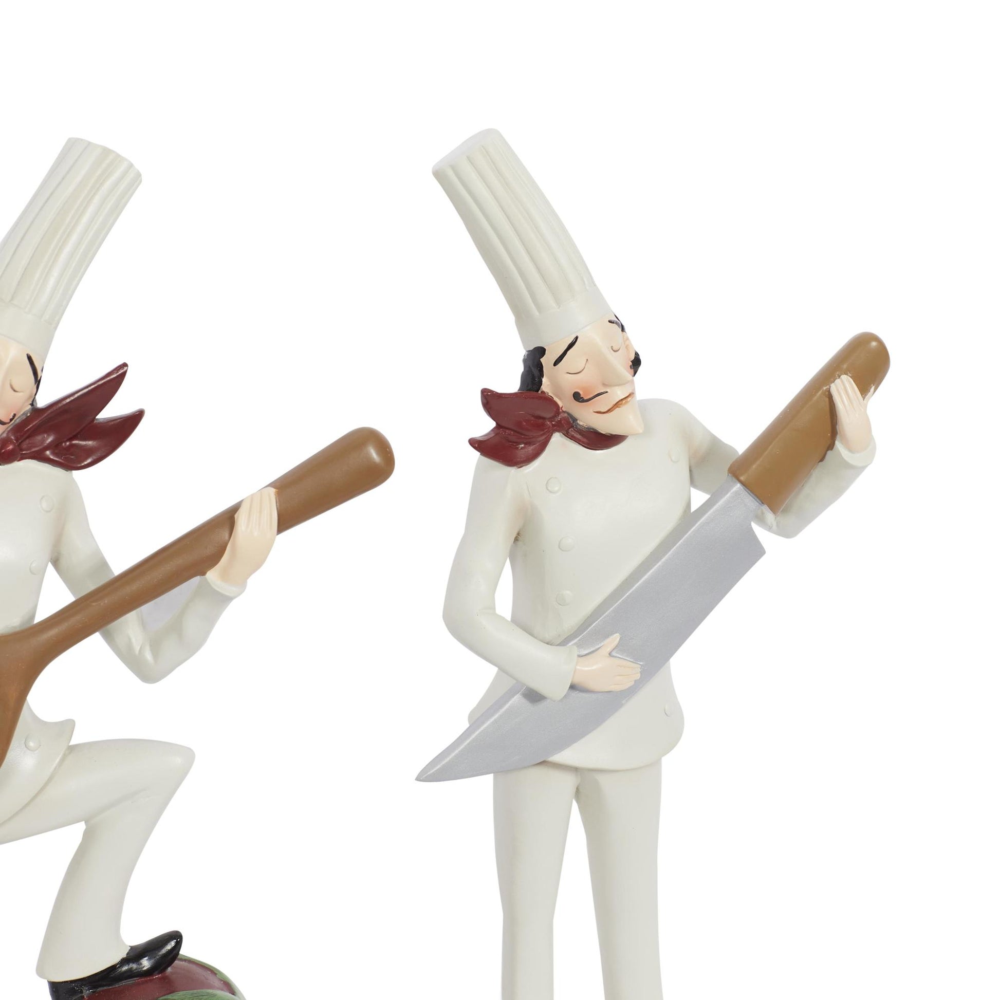 Set of 3 Chef White Polystone Decorative Sculpture with Musical Instruments