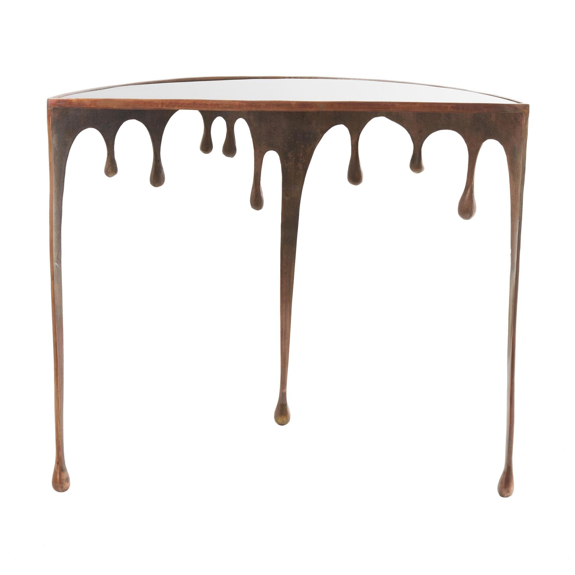Abstract Aluminum Metal Crescent Drip Living Room Console Table with Melting Design Legs and Glass Top