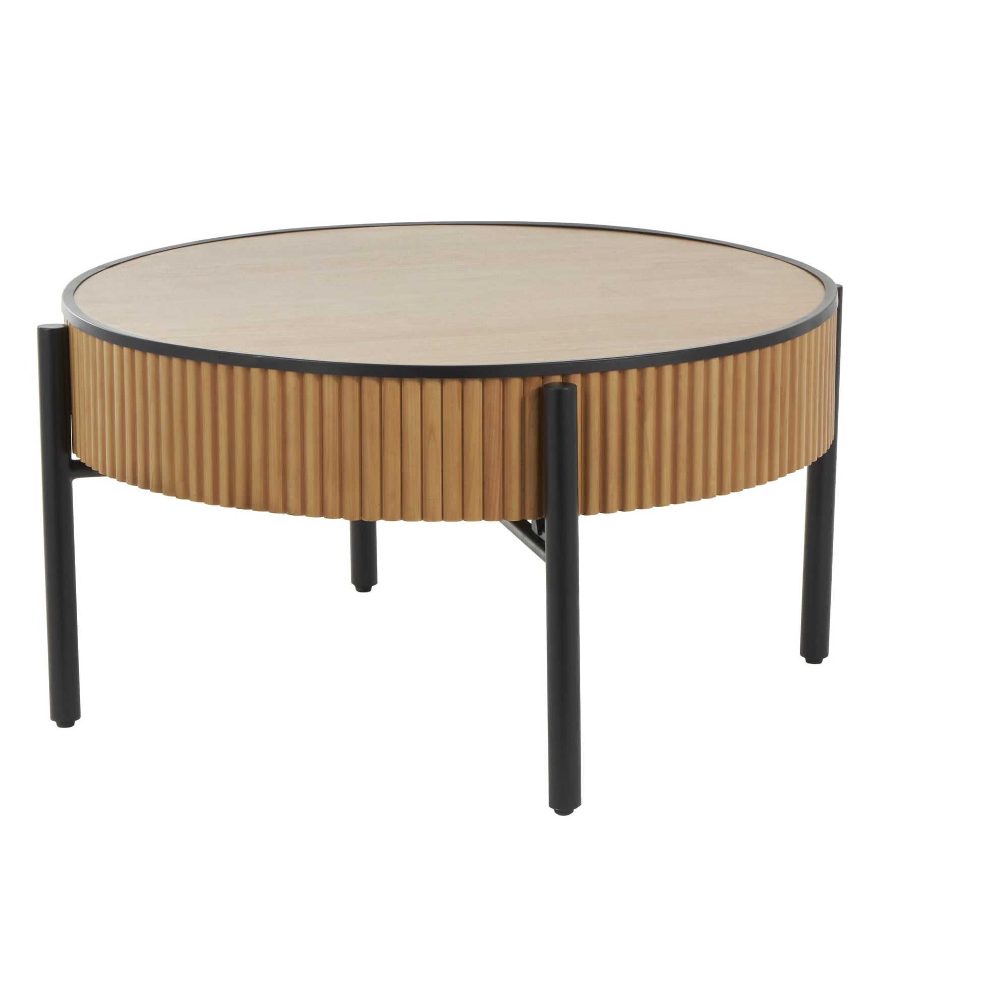 Brown Wooden Handmade Slatted Coffee Table with Black Legs