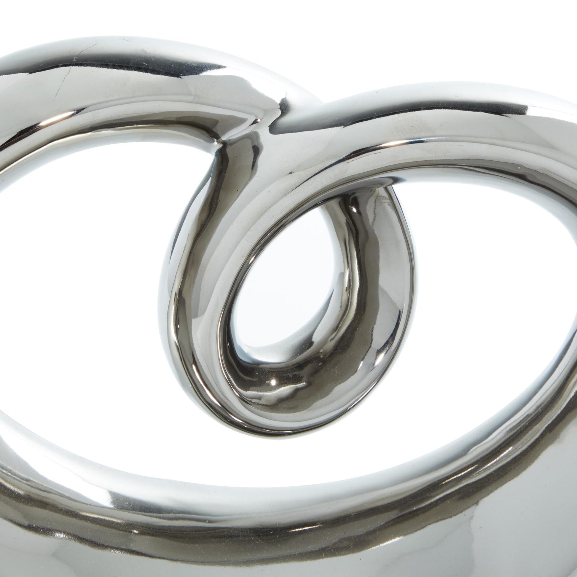 Abstract Silver Ceramic Swirl Decorative Sculpture with Black Base