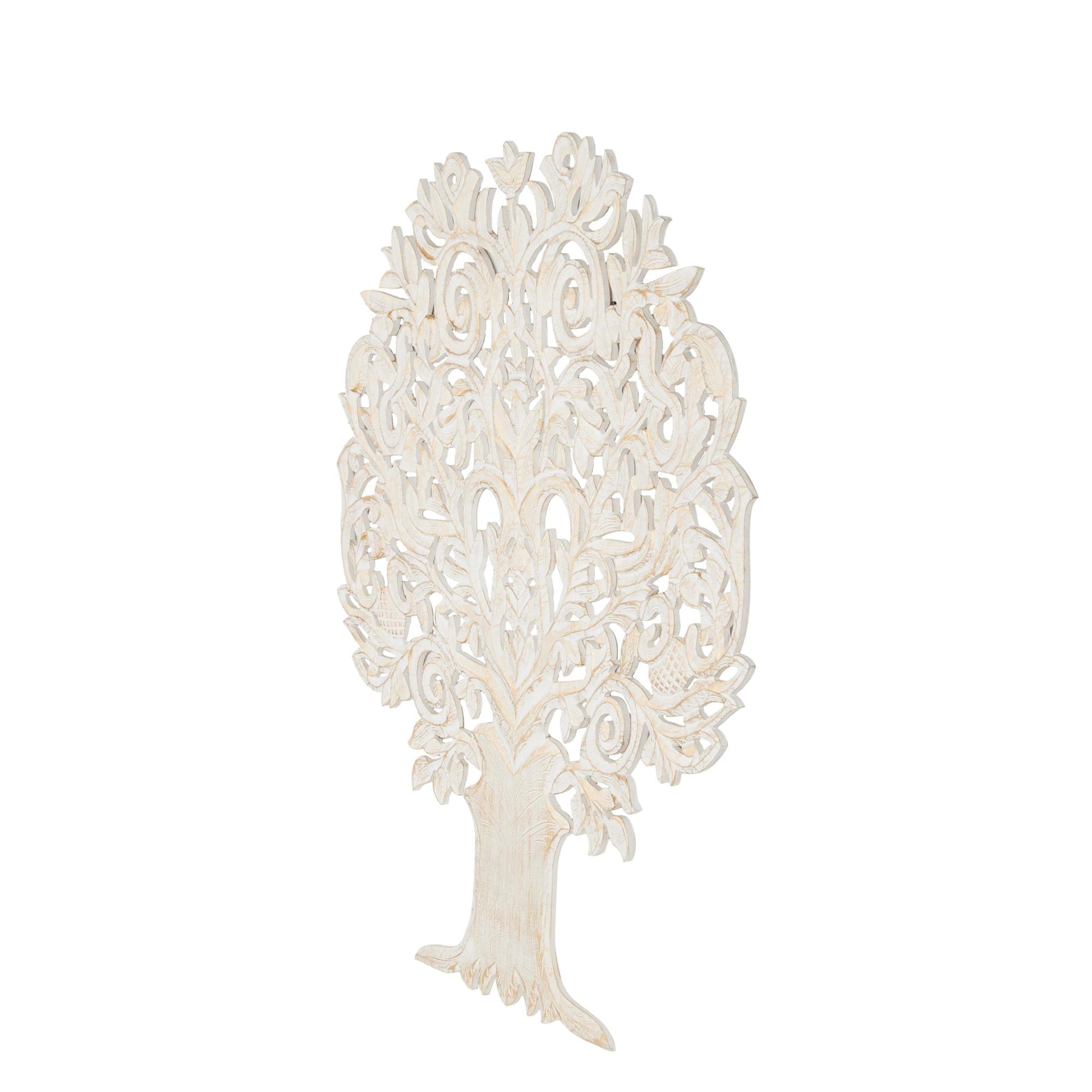 Tree Gold Wooden Handmade Carved Home Wall Decor with Scroll Details