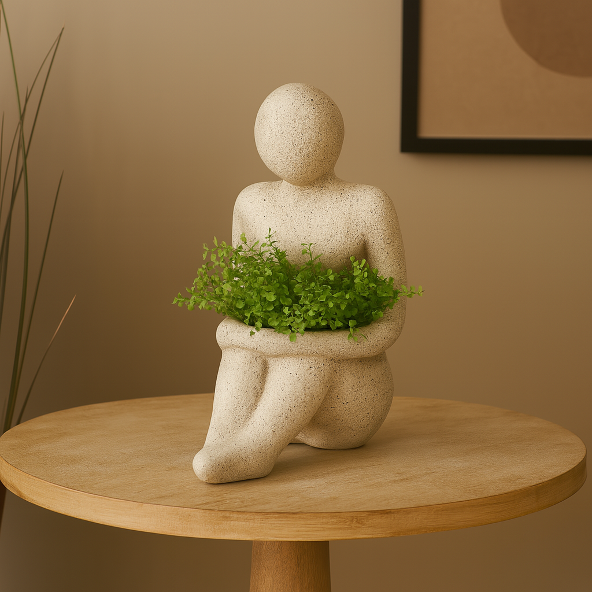 People Cream Polystone Sitting Indoor Outdoor Planter