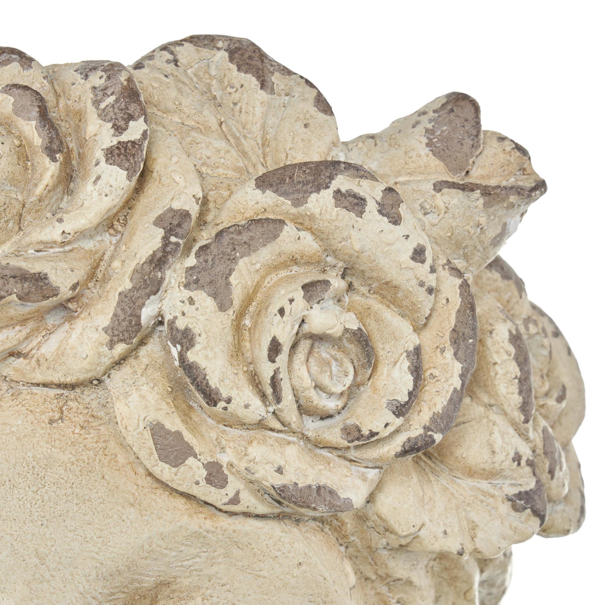 Woman Cream Magnesium Oxide Distressed Antique Greek Bust Indoor Outdoor Planter with Floral Accents