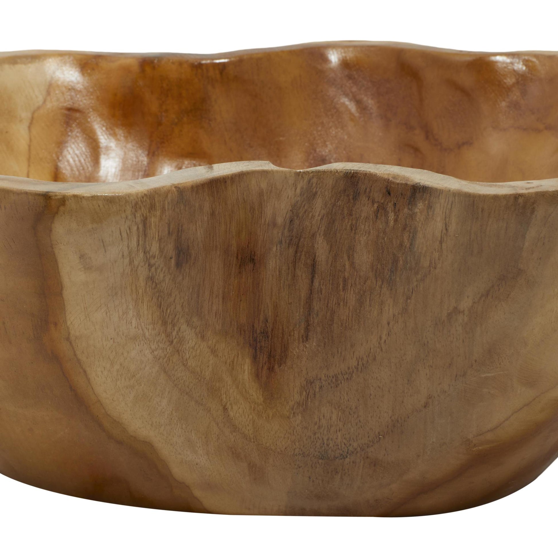 Brown Teak Wood Handmade Live Edge Free Form Large Decorative Bowl
