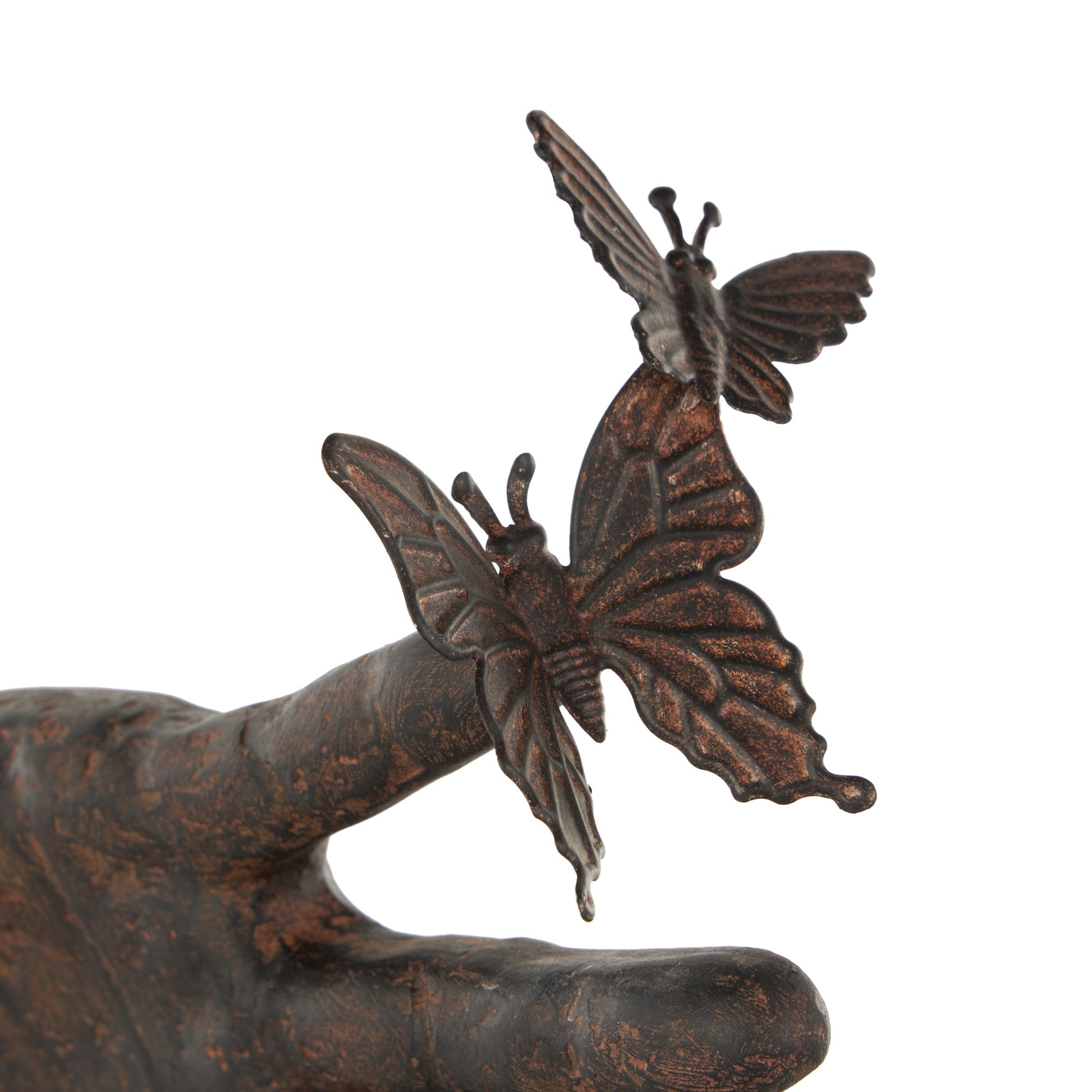 Hands Dark Brown Polystone Sign Decorative Sculpture with Butterrfly Accents