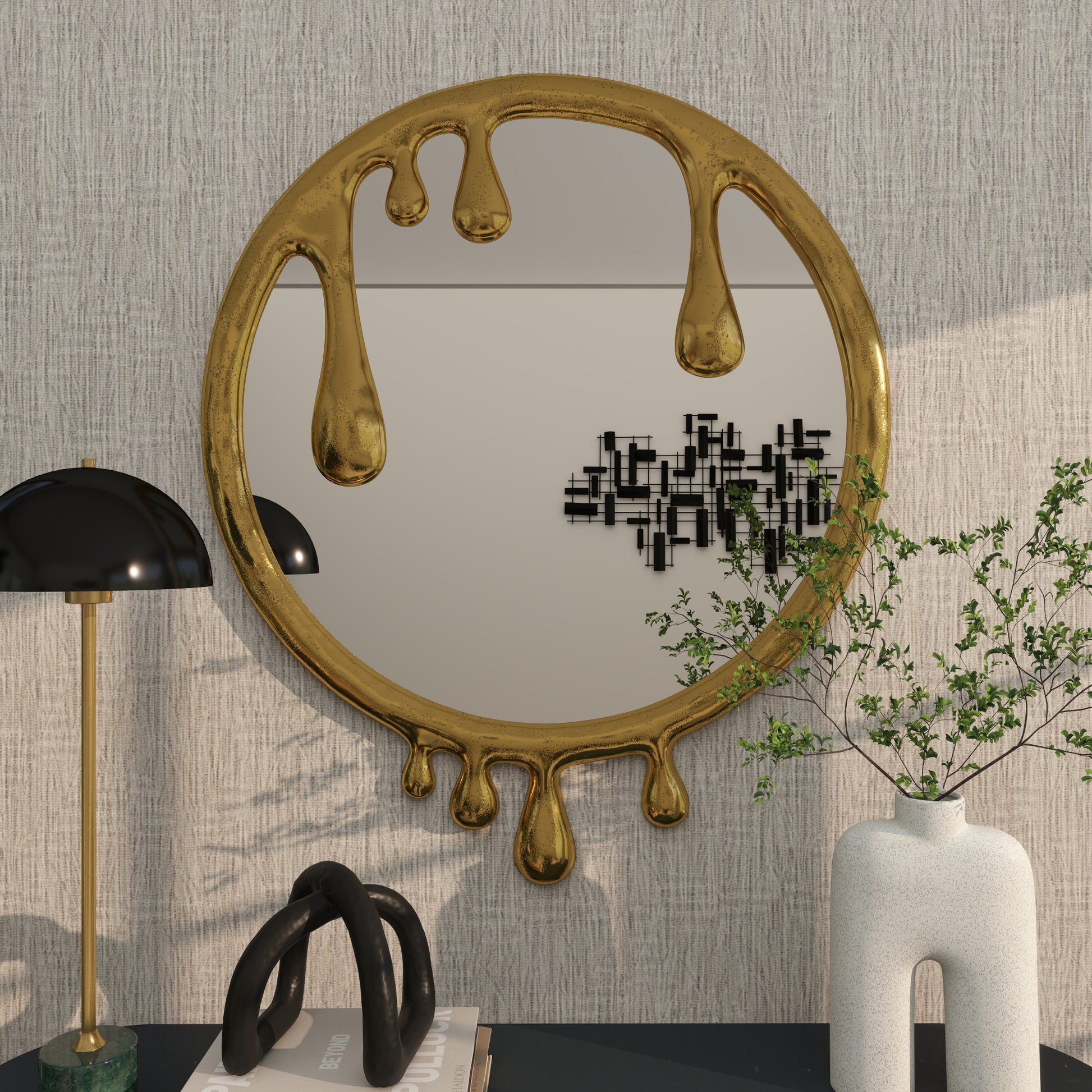 Abstract Aluminum Metal Drip Room Wall Mirror with Melting Designed Frame