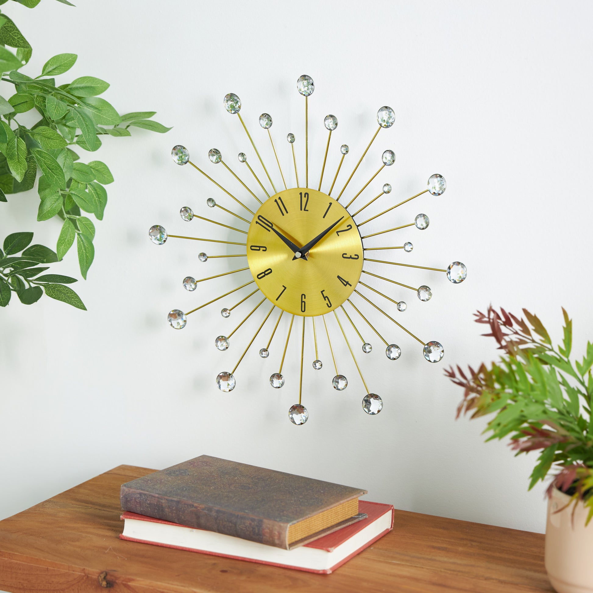 Starburst Metal Decorative Wall Clock with Crystal Accents 14" x 1" x 14"