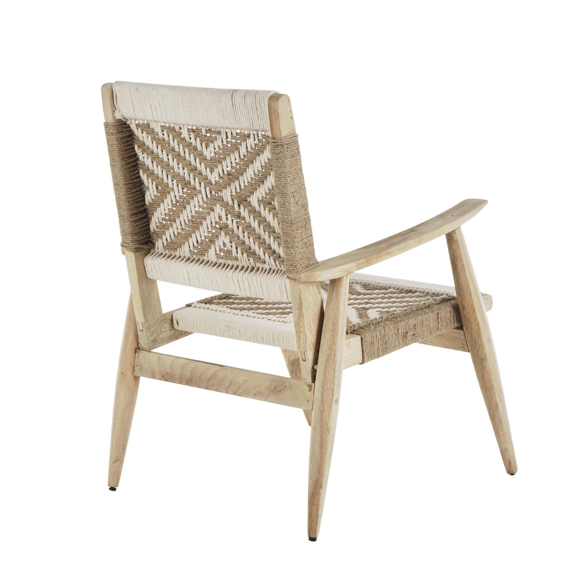 Jute Rope Handmade Geometric Patterned Woven Living Room Accent Chair with Brown Mango Wood Frame 23" x 23" x 33"