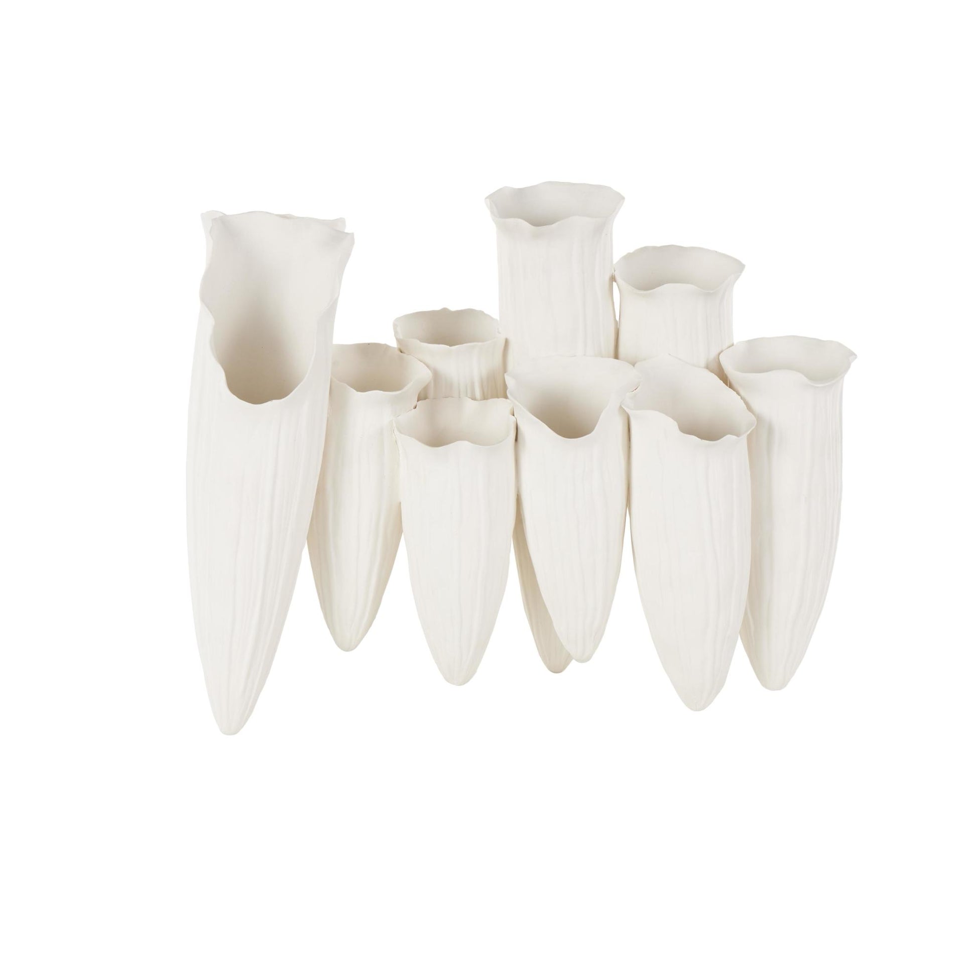 Abstract Ceramic Floral Inspired Decorative Vase with Linear Grooves and 10 Openings