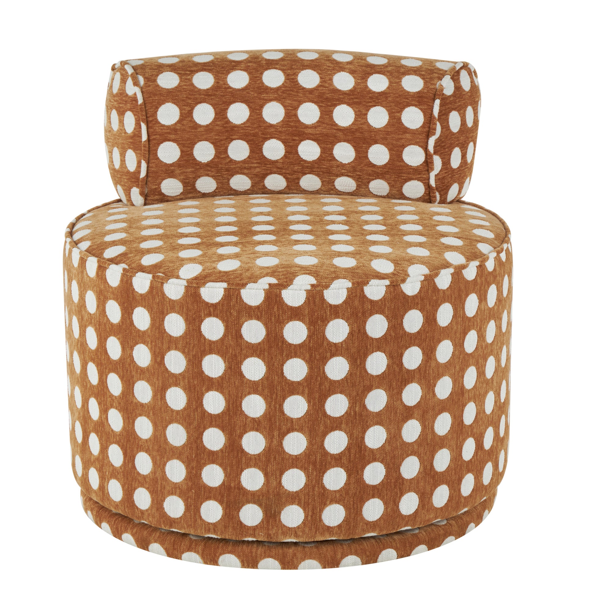 Brown Polyester Round Swivel Boucle Living Room Accent Chair with White Spots