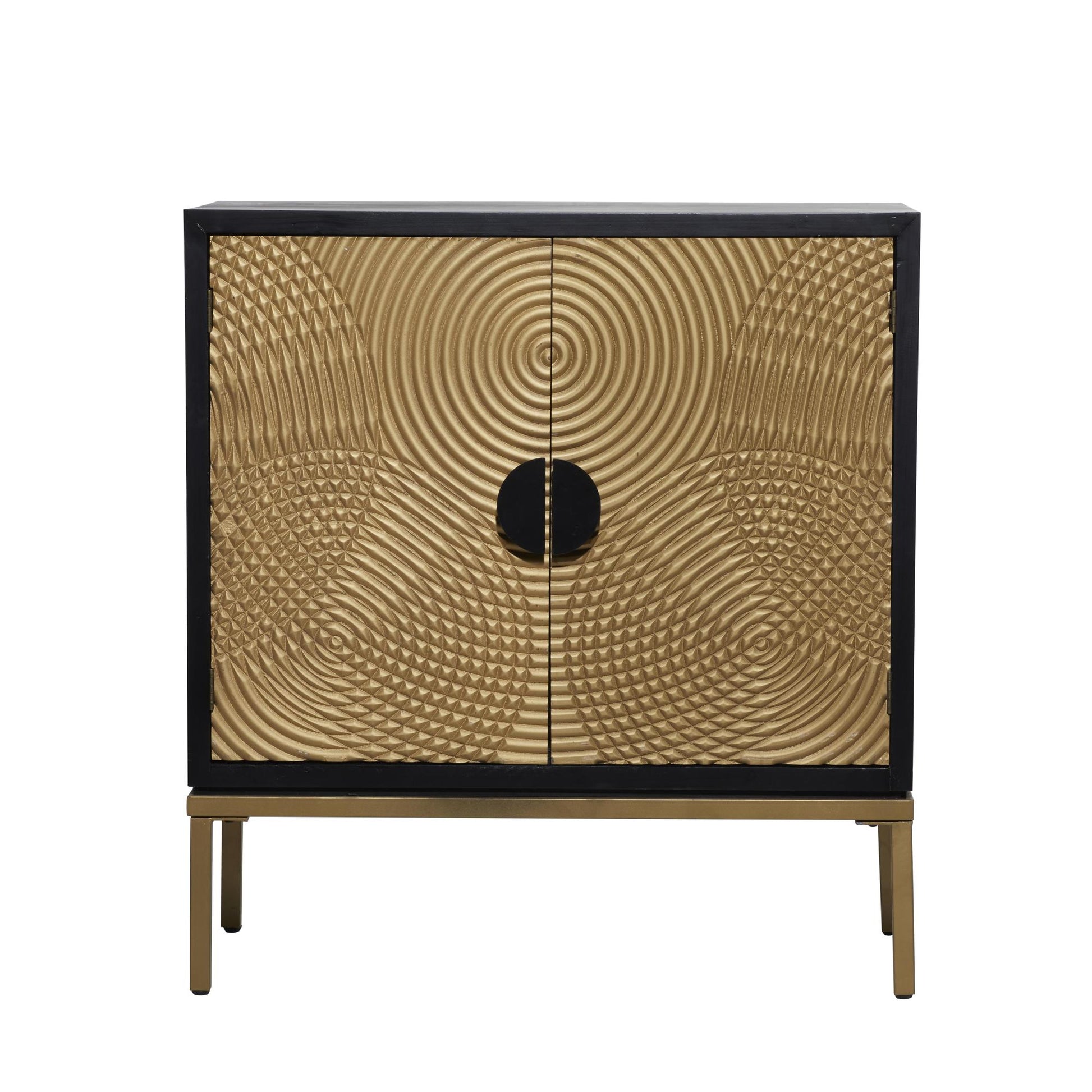 Geometric Bronze Wood Relief Ripple Design 2 Door Room Cabinet with Crescent Moon Handles