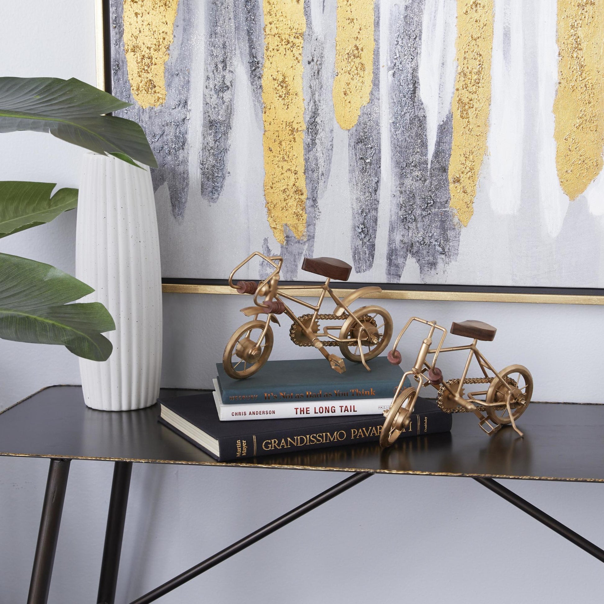 Set of 2 Bike Metal Decorative Sculpture with Wood Accents