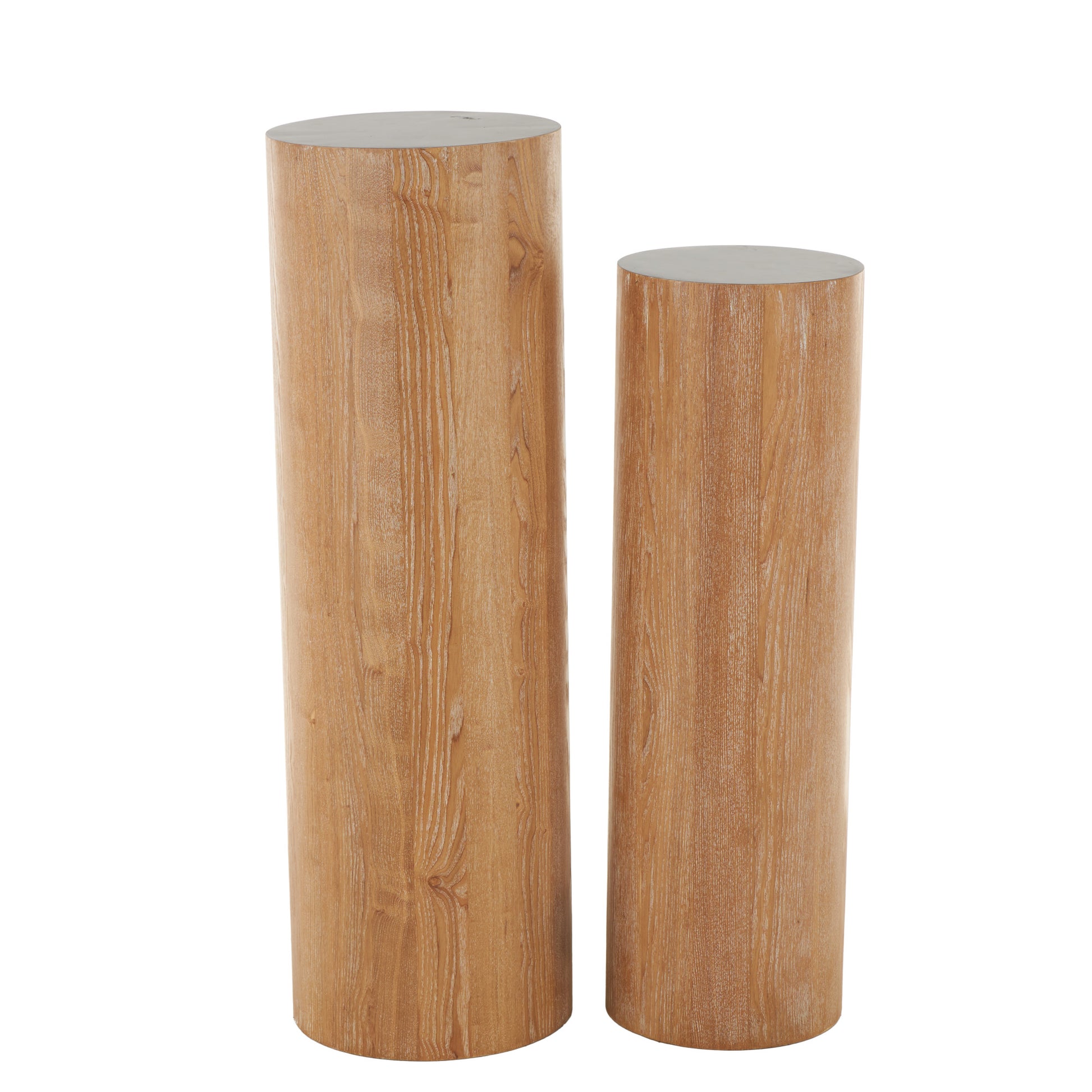 Set of 2 Metal Handmade Ribbed Side End Pedestal Table Set of 2 35", 32"H