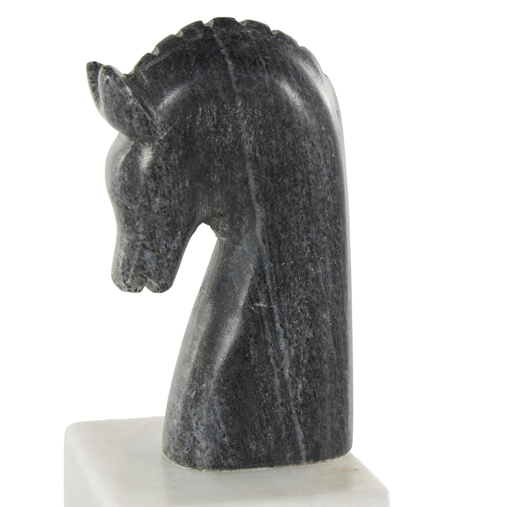 Set of 2 Horse Black Marble Distressed Decorative Bookends with White Block Bases