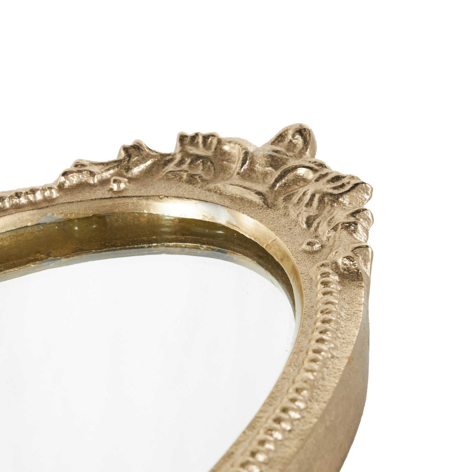 Set of 2 Leaf Gold Aluminum Metal Living Room Decor Tray with Mirrored Glass Interior and Handles