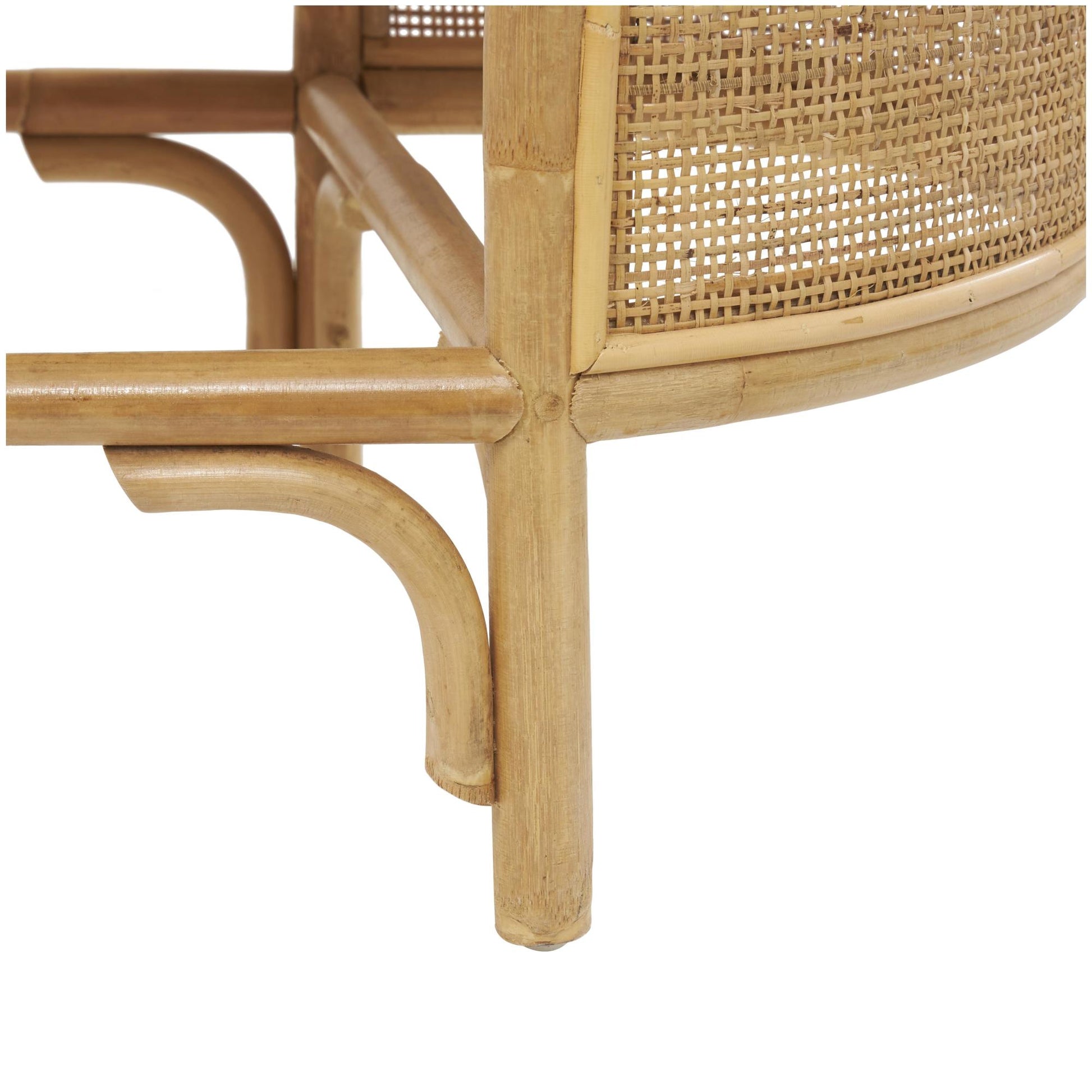 Brown Rattan Handmade Oval Home Bench with White Fabric Cushion
