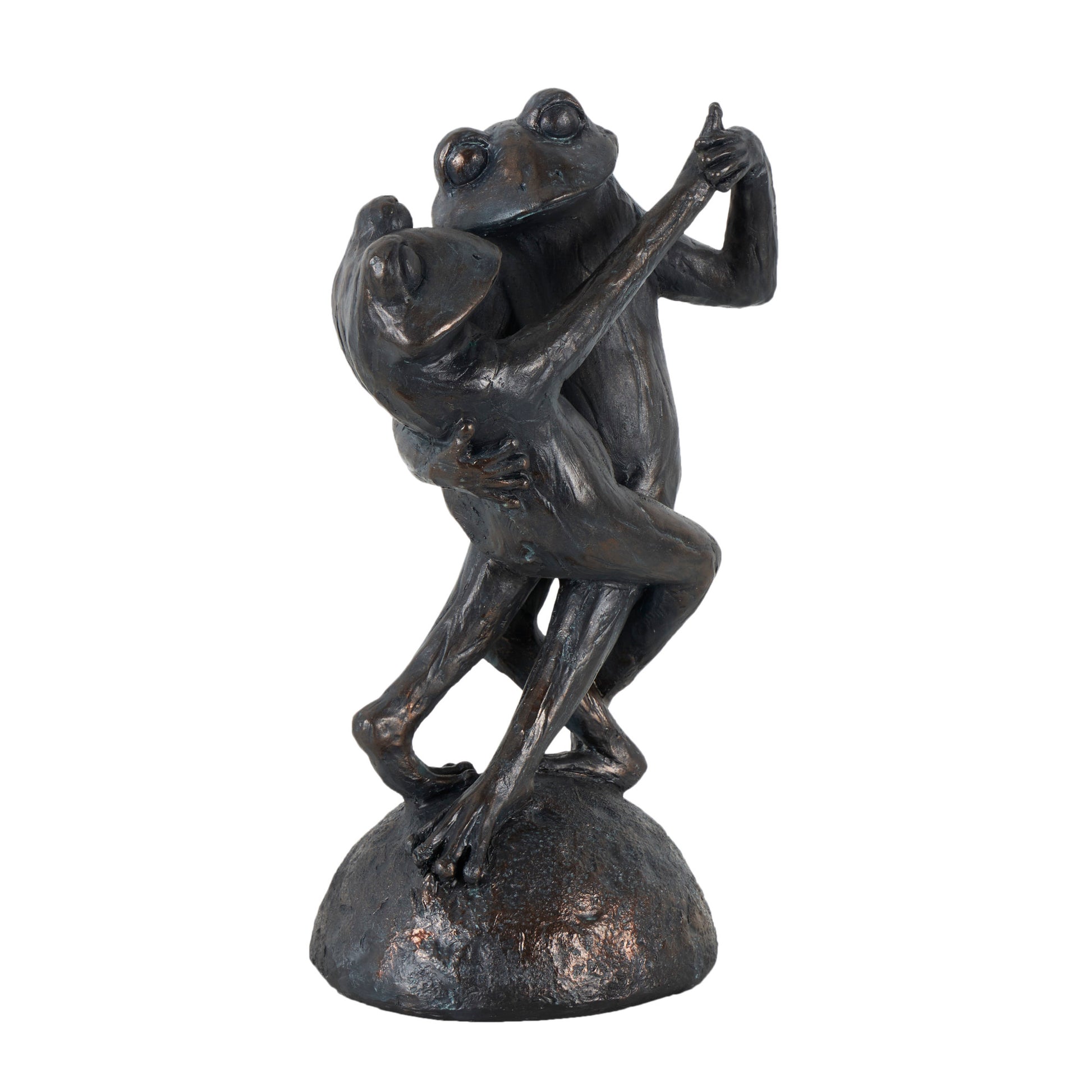 Frog Bronze Resin Patina Dancing Decorative Sculpture with Rock Base