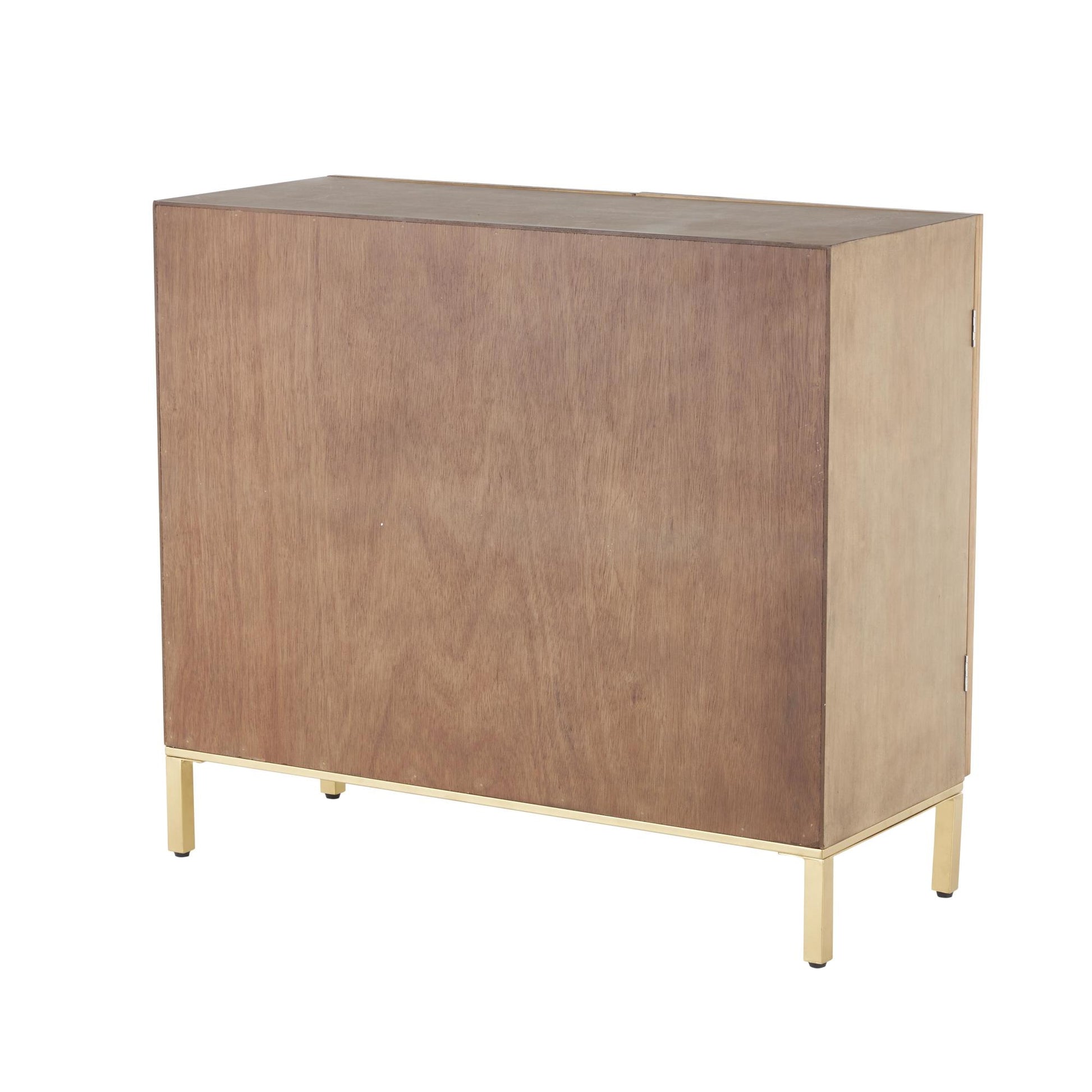 Geometric Brown Wood Carved Square Room Cabinet with Gold Accents