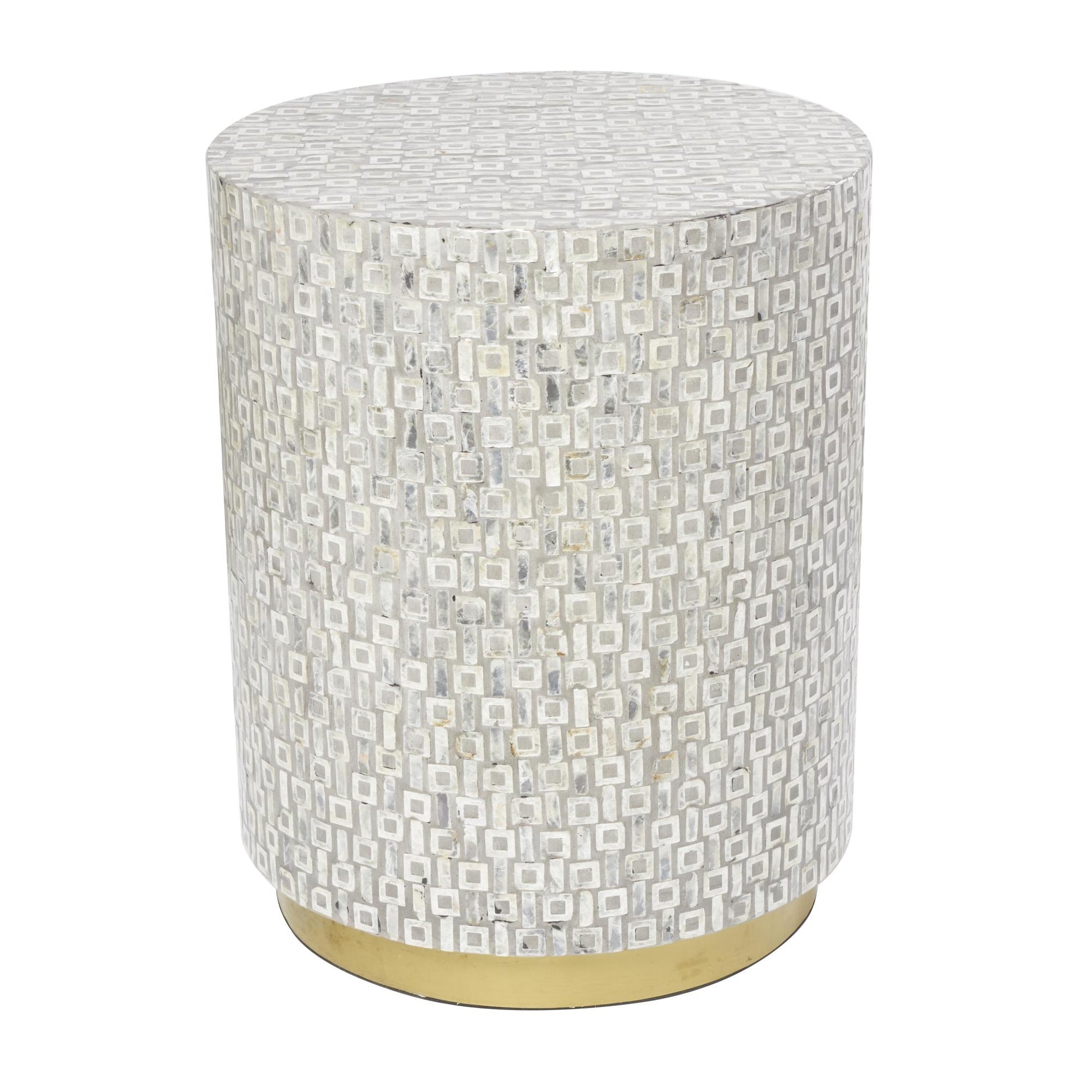 Geometric Mother of Pearl Shell Side End Accent Table with Gold Base