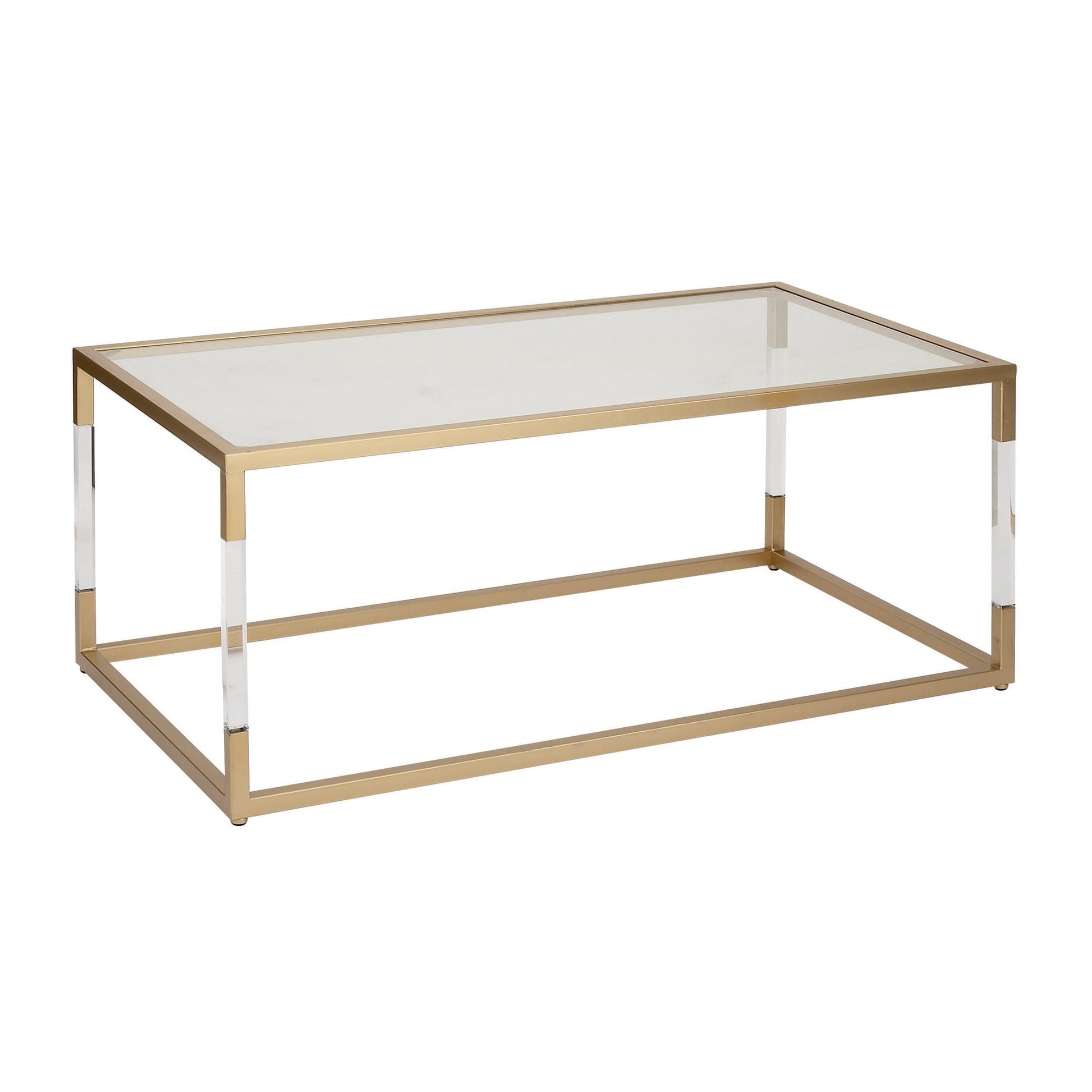 Metal Minimalistic Open Framed Living Room Coffee Table with Clear Glass Top and Acrylic Legs 46" x 24" x 19"
