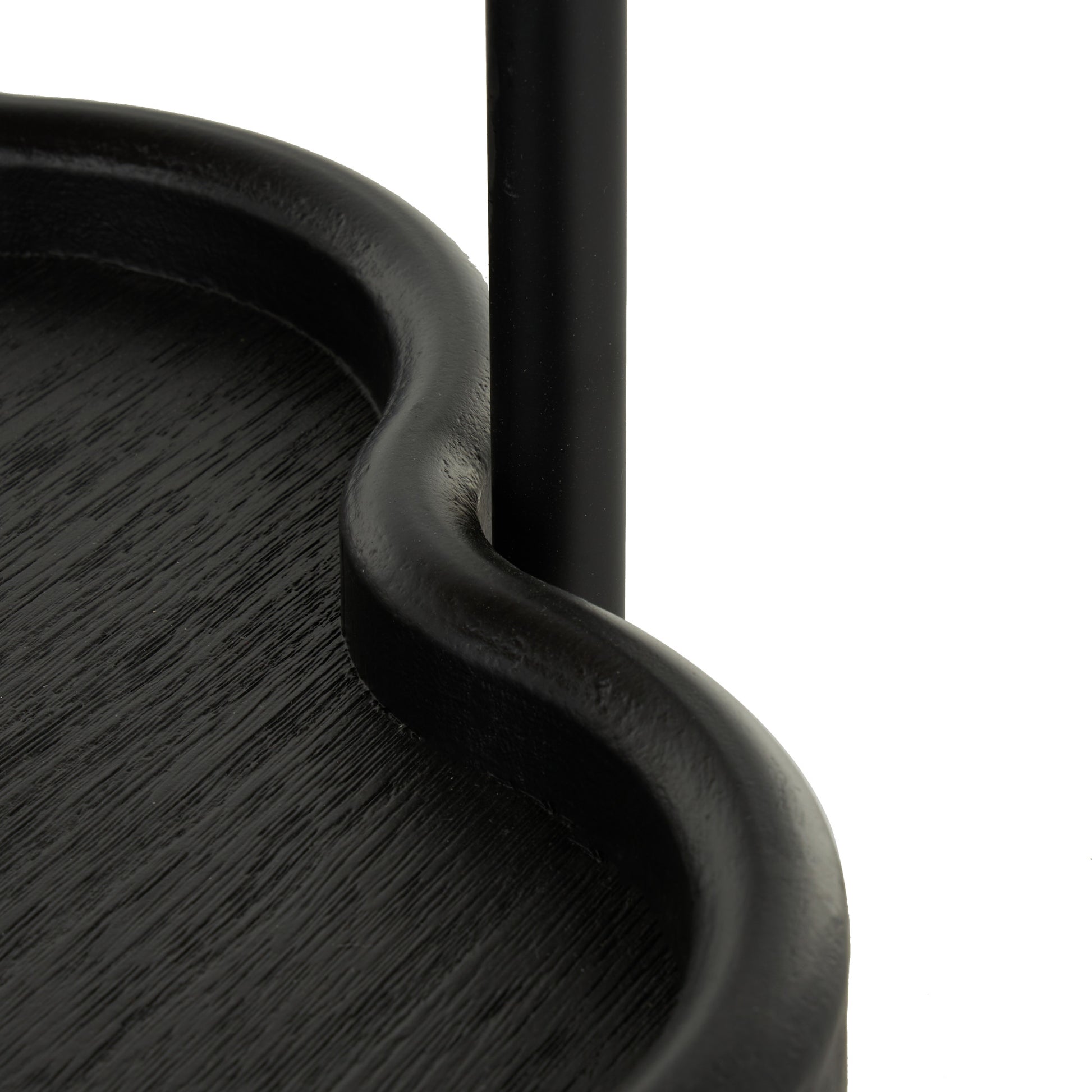 Black Wood Floral Inspired 2 Level Accent Table with Metal Legs