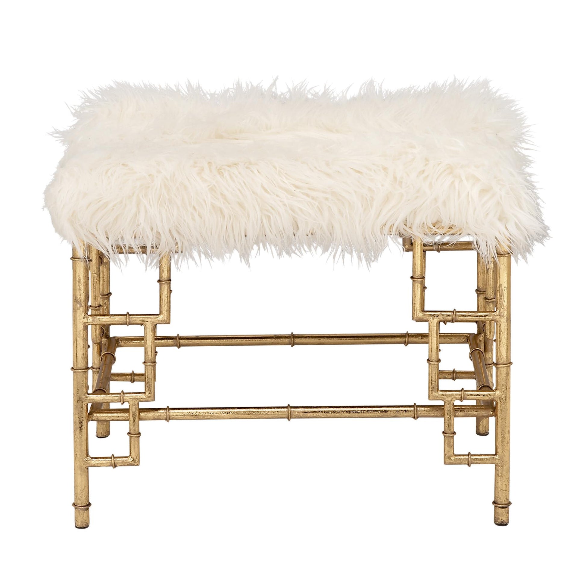 Gold Metal Living Room Stool with Faux Fur