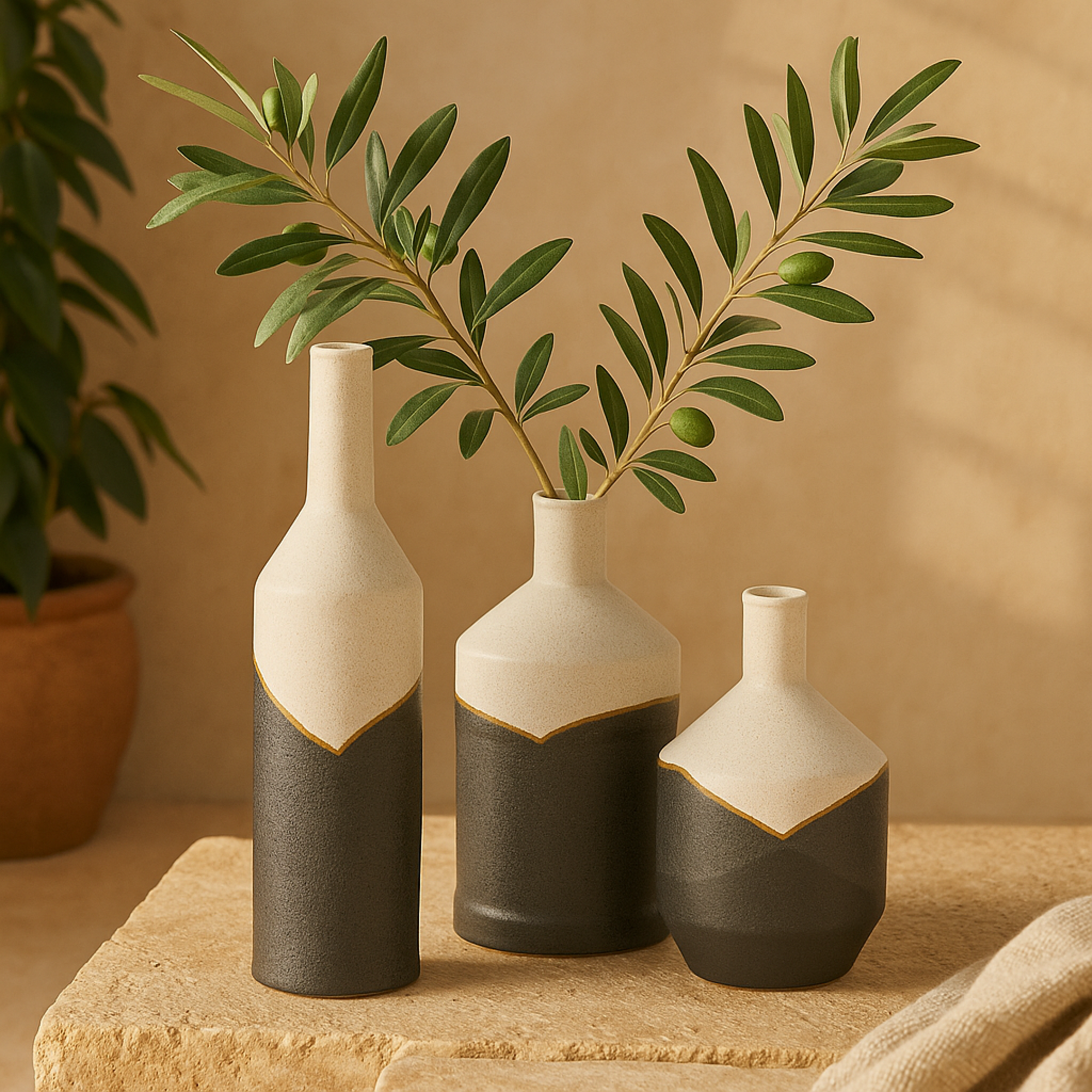 CosmoLiving by Cosmopolitan Set of 3 Black Ceramic Decorative Vase