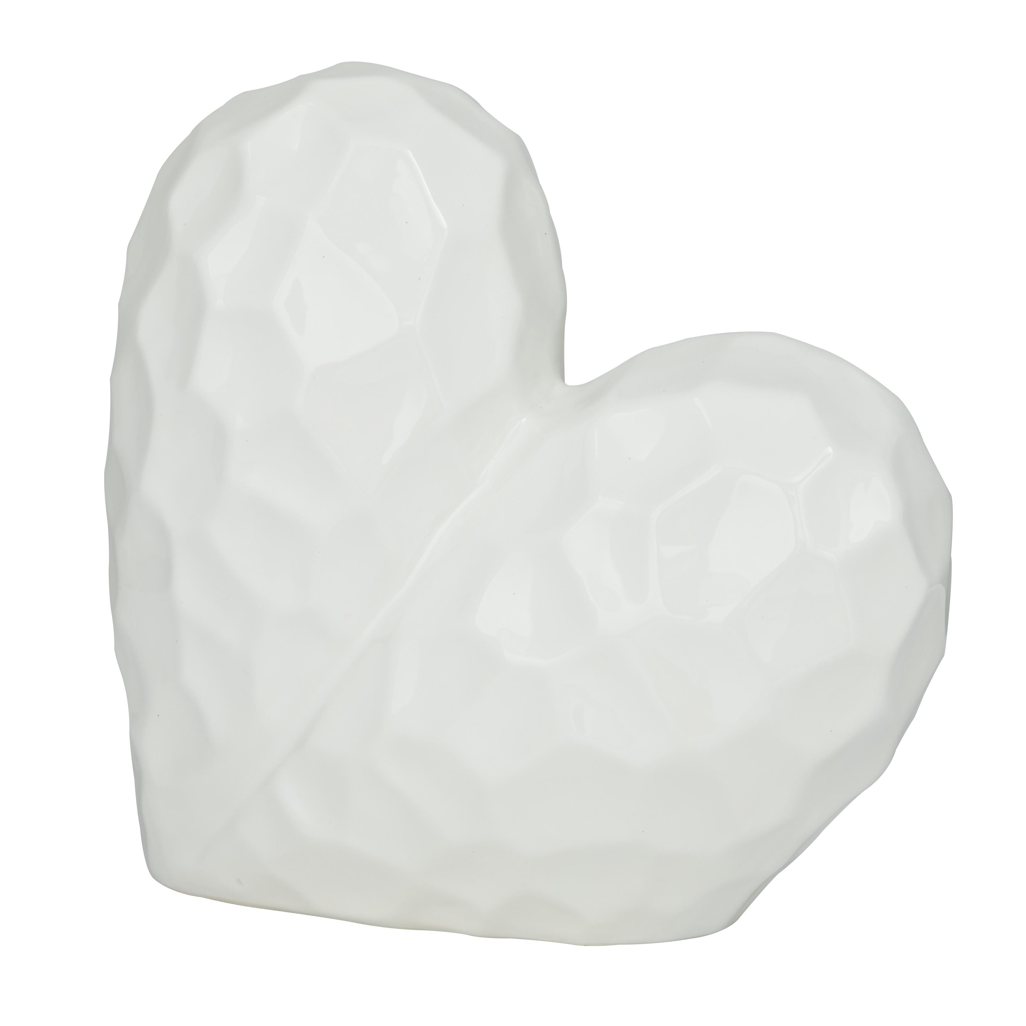 Heart Porcelain Ceramic Dimensional Origami Inspired Angled Decorative Sculpture with Faceted Exterior