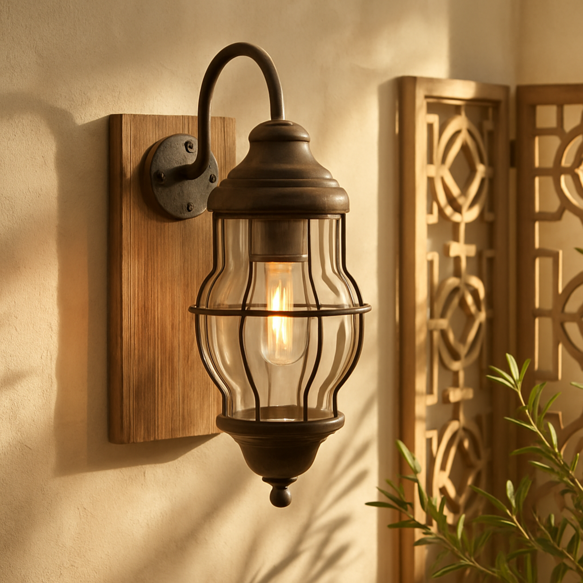 Scroll Brown Metal Battery Operated Room Accent Lamp with Included Fixed LED Light