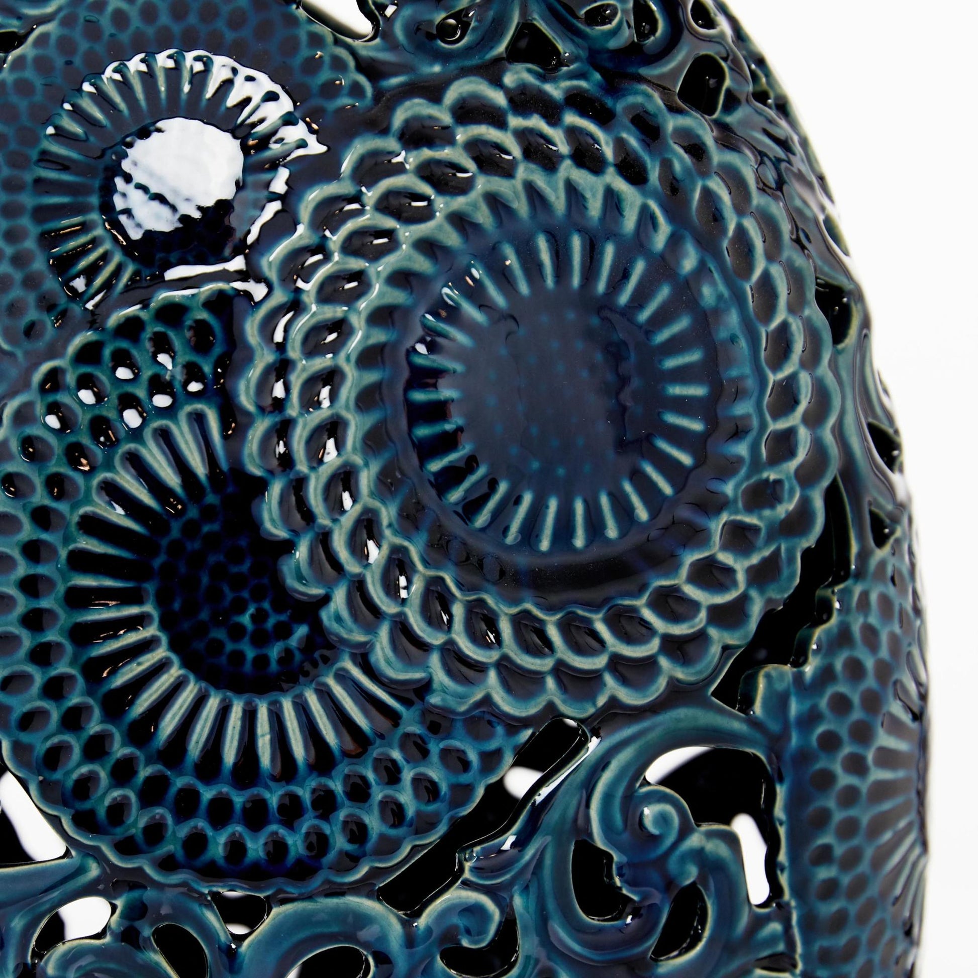 Set of 2 Floral Blue Ceramic Decorative Vase with Cut Out Patterns