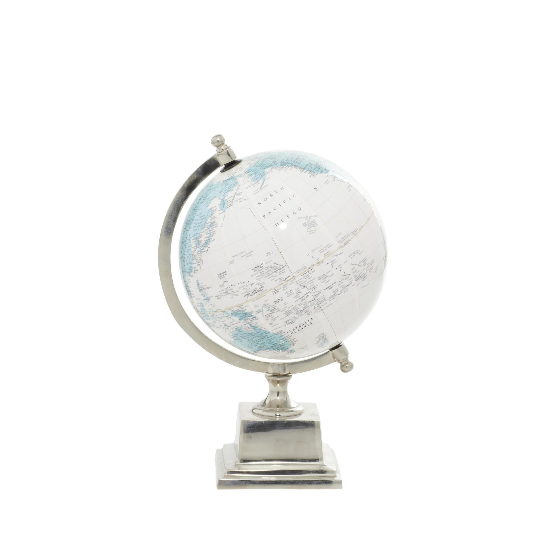World Map Blue Aluminum Metal Educational/Geographic Earth Globe