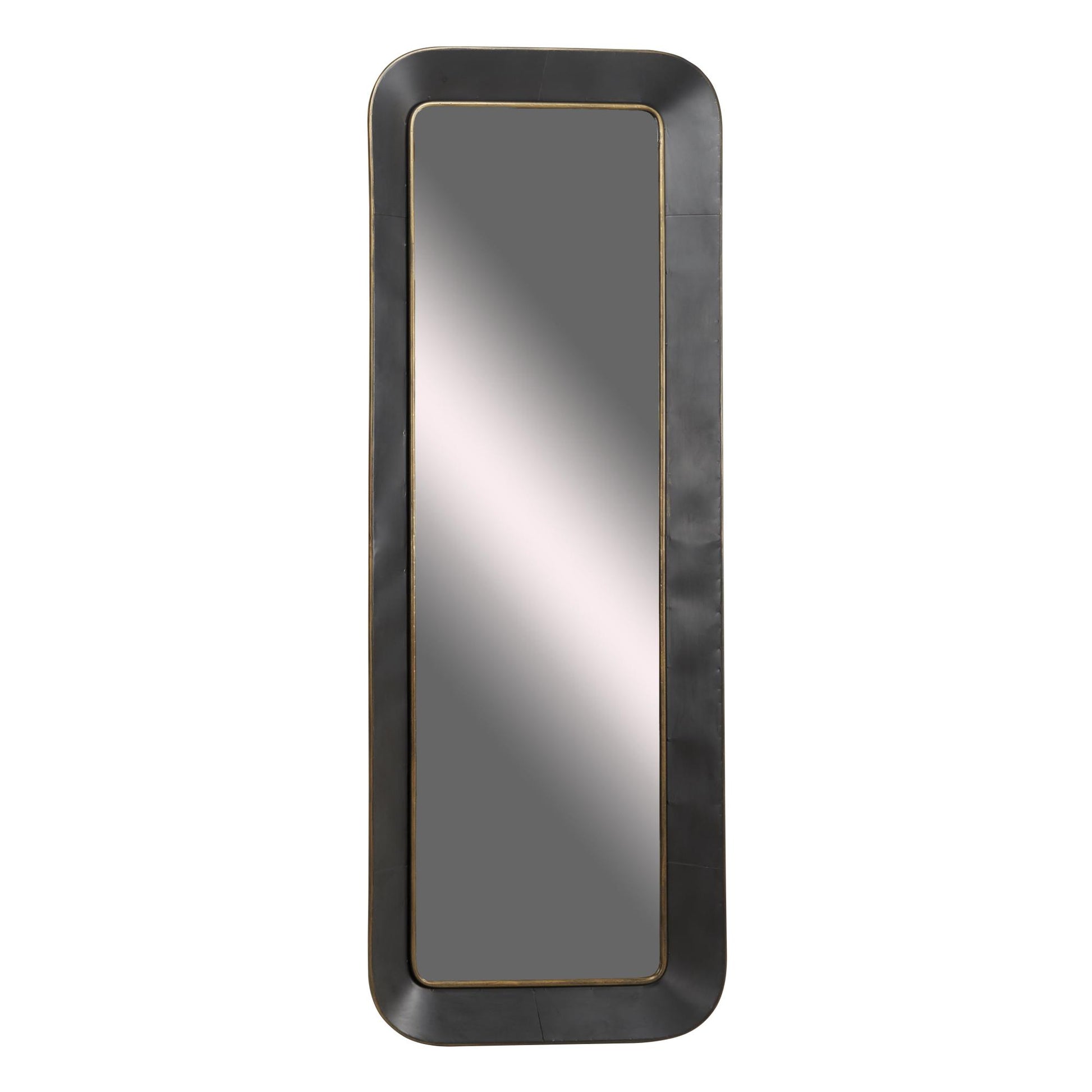 Black Metal Concaved Room Wall Mirror with Gold Detailing