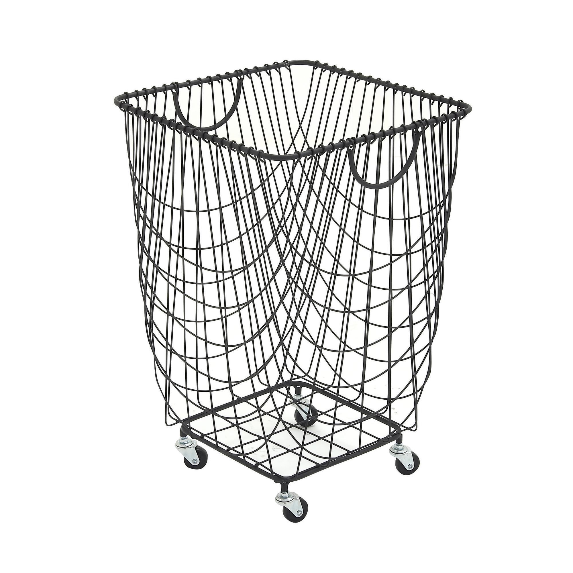 Metal Deep Set Mesh Rolling Laundry Basket Storage Cart with Wheels and Handles 17" x 17" x 24"