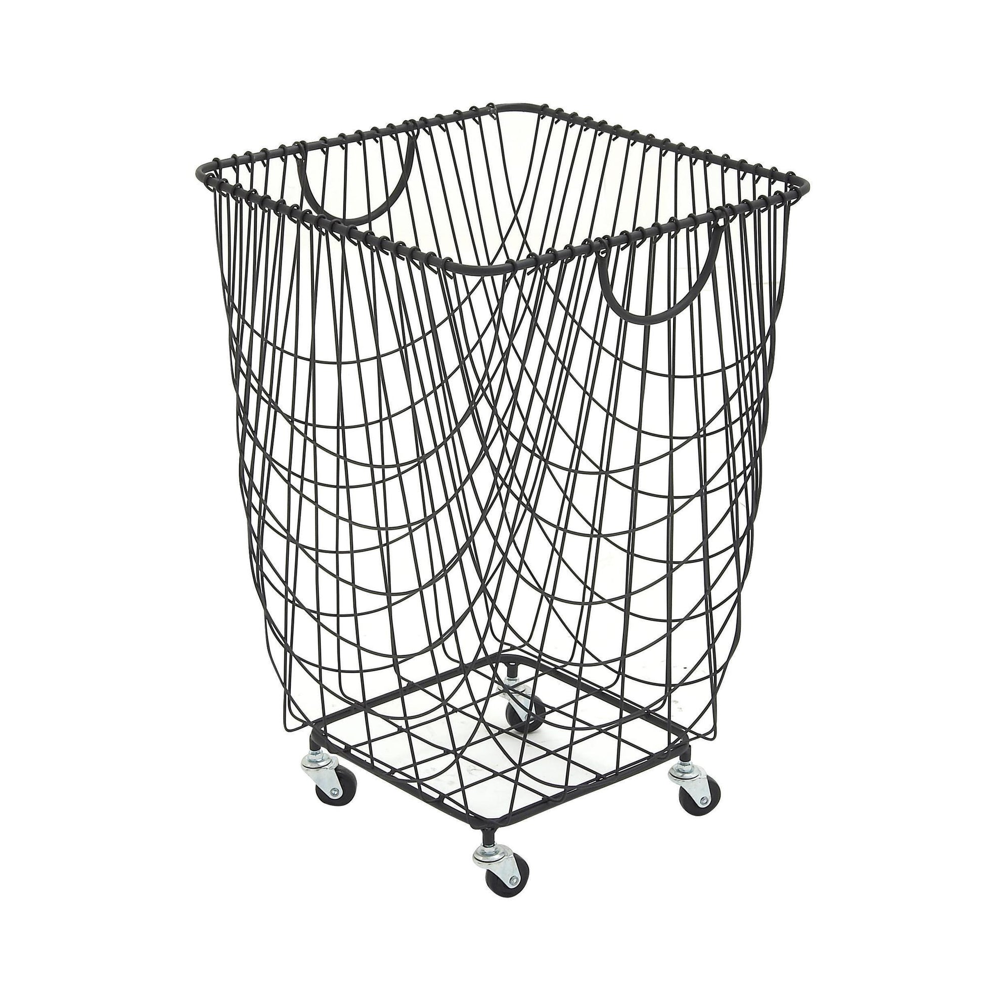 Metal Deep Set Mesh Rolling Laundry Basket Storage Cart with Wheels and Handles 17" x 17" x 24"