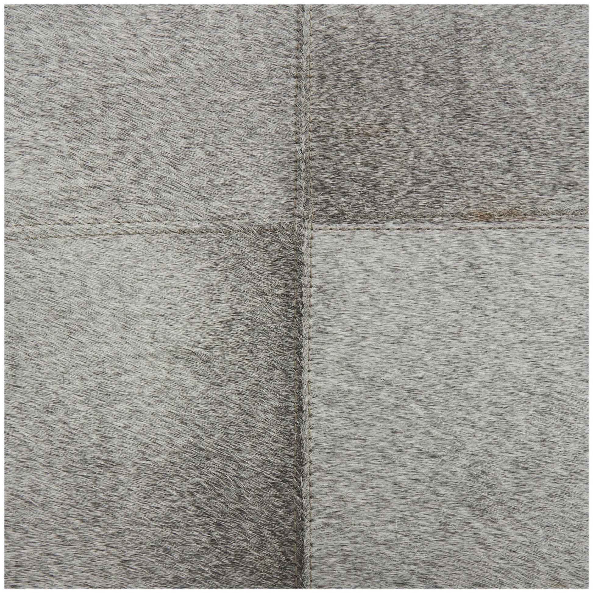 Gray Leather Patchwork Stuffed Pouf with Stainless Steel Base